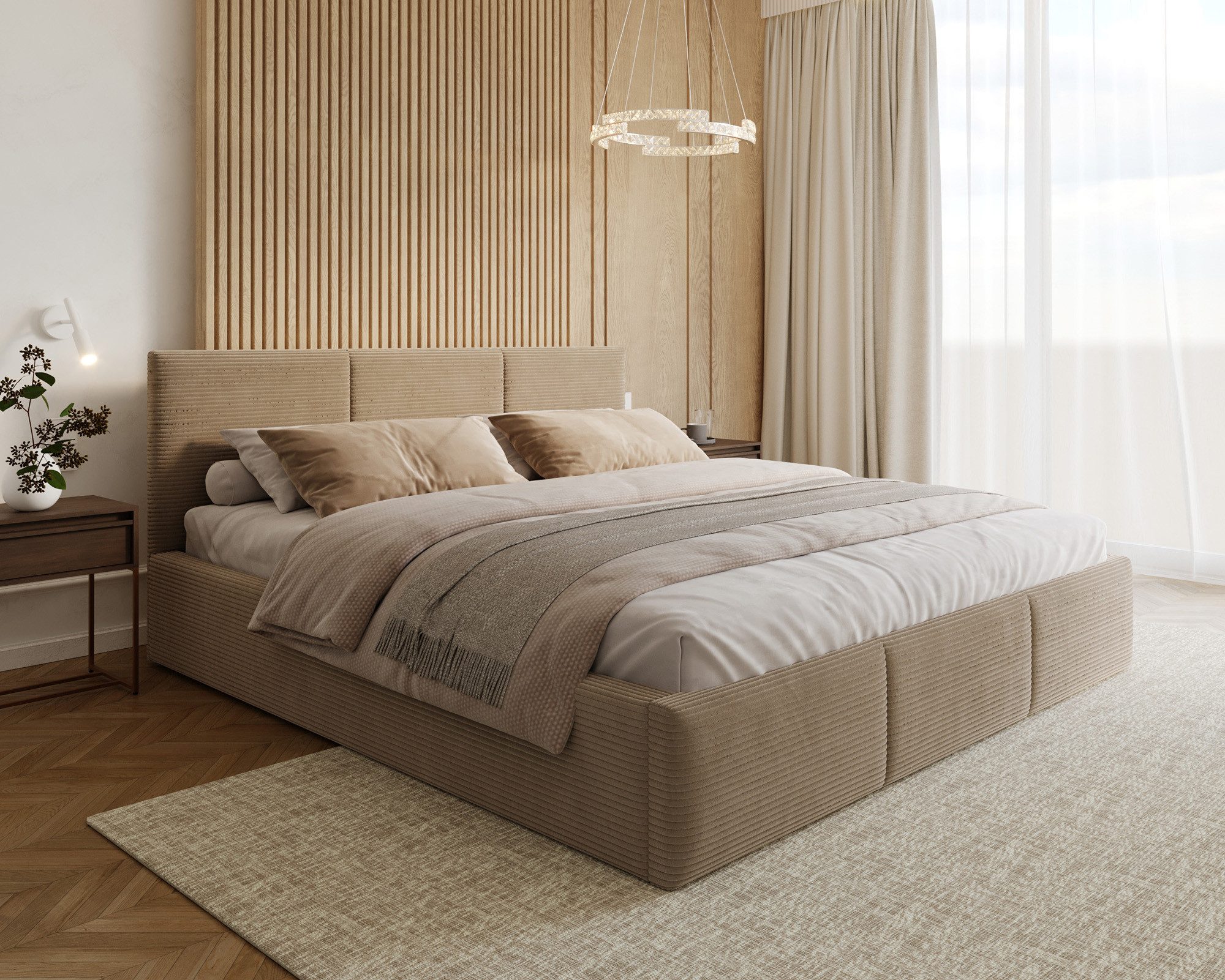thematys Polsterbett mit Bettkasten & Lattenrost – Stauraumbett Cord 120x200–180x200 (Optional mit 28 cm H3/H4 Taschenfederkern oder 23 cm Taschenfederkern-Matr – Bild 2 von 5