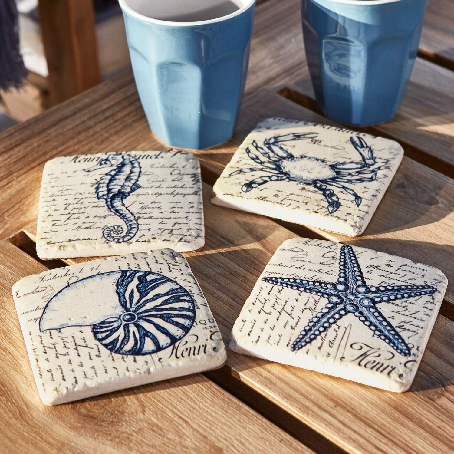 Mirabeau Glasuntersetzer Untersetzer 4er Set Faune Marine blau/beige