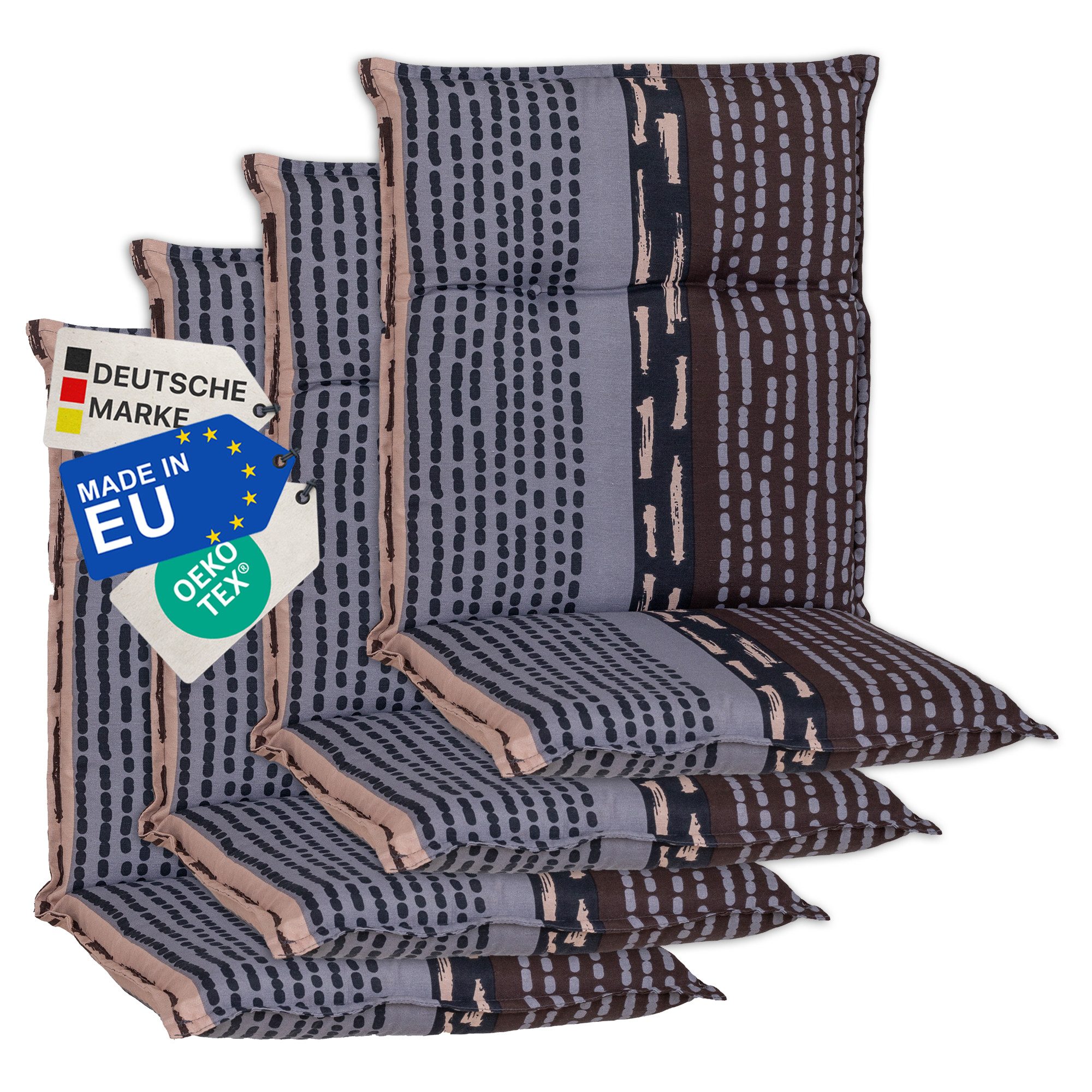 NYVI Sitzauflage Niedriglehner Auflagen 4er Set Barcelona Gartenstuhlauflagen 100x50cm, (4 St), Niederlehner Stuhlauflage Sitzauflage mit Halteband
