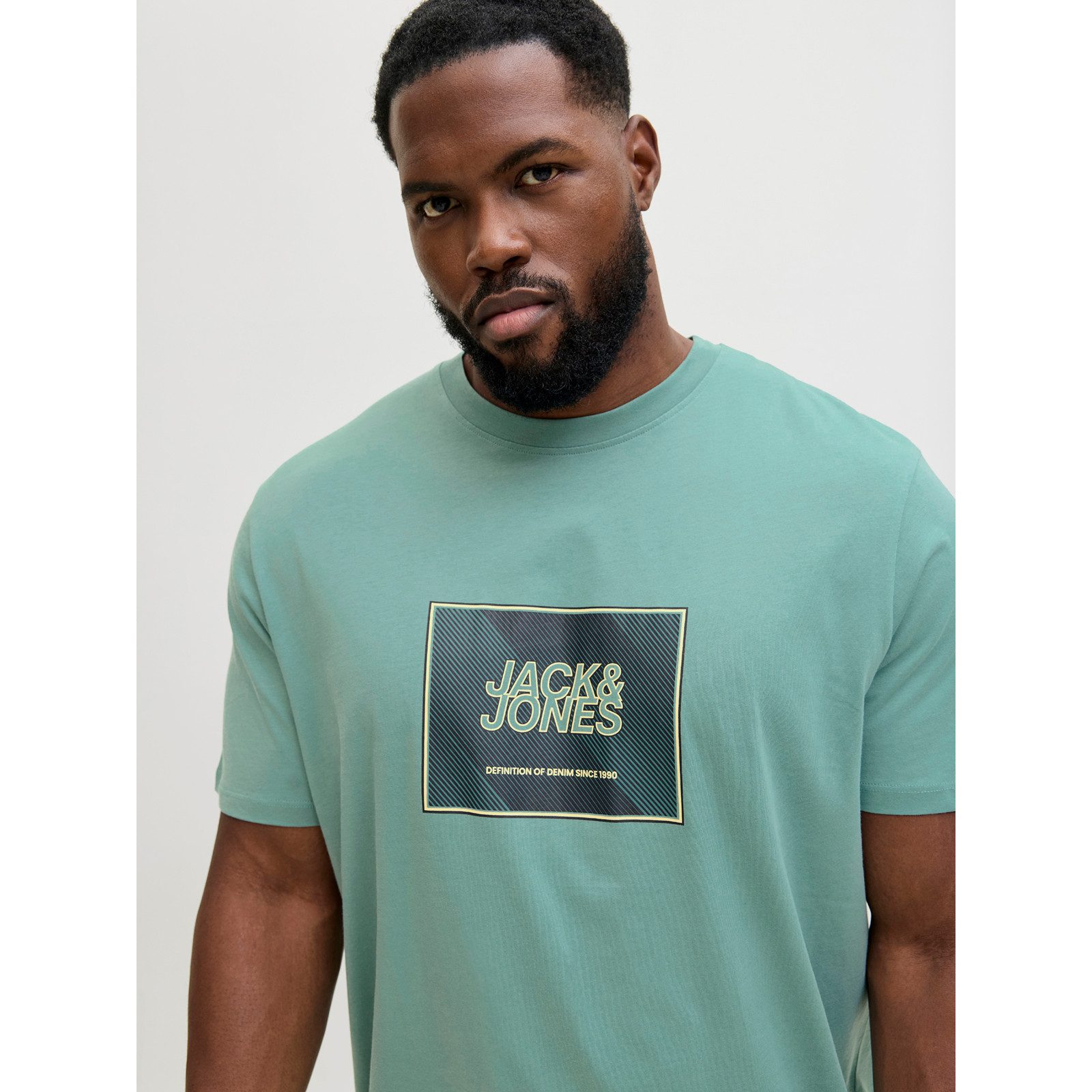 Jack & Jones Rundhalsshirt Jack&Jones Übergrößen T-Shirt blaugrün JJRAIN Print