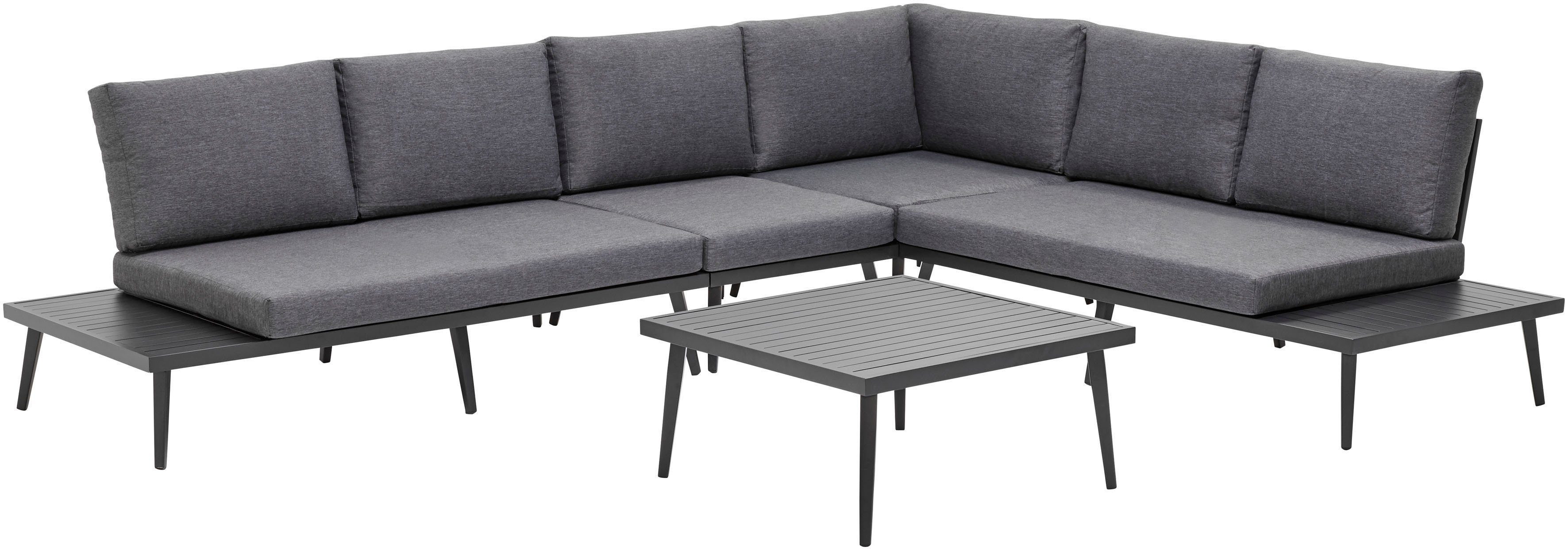 KONIFERA Gartenlounge-Set Denver, (Set, 14-tlg., 2x 2er Sofa mit Ablae, 1x Ecke, 1x Sessel, 1x Tisch 85x85x39,5cm), Aluminium, inkl. Auflagen, individuell stellbar, 6 Personen