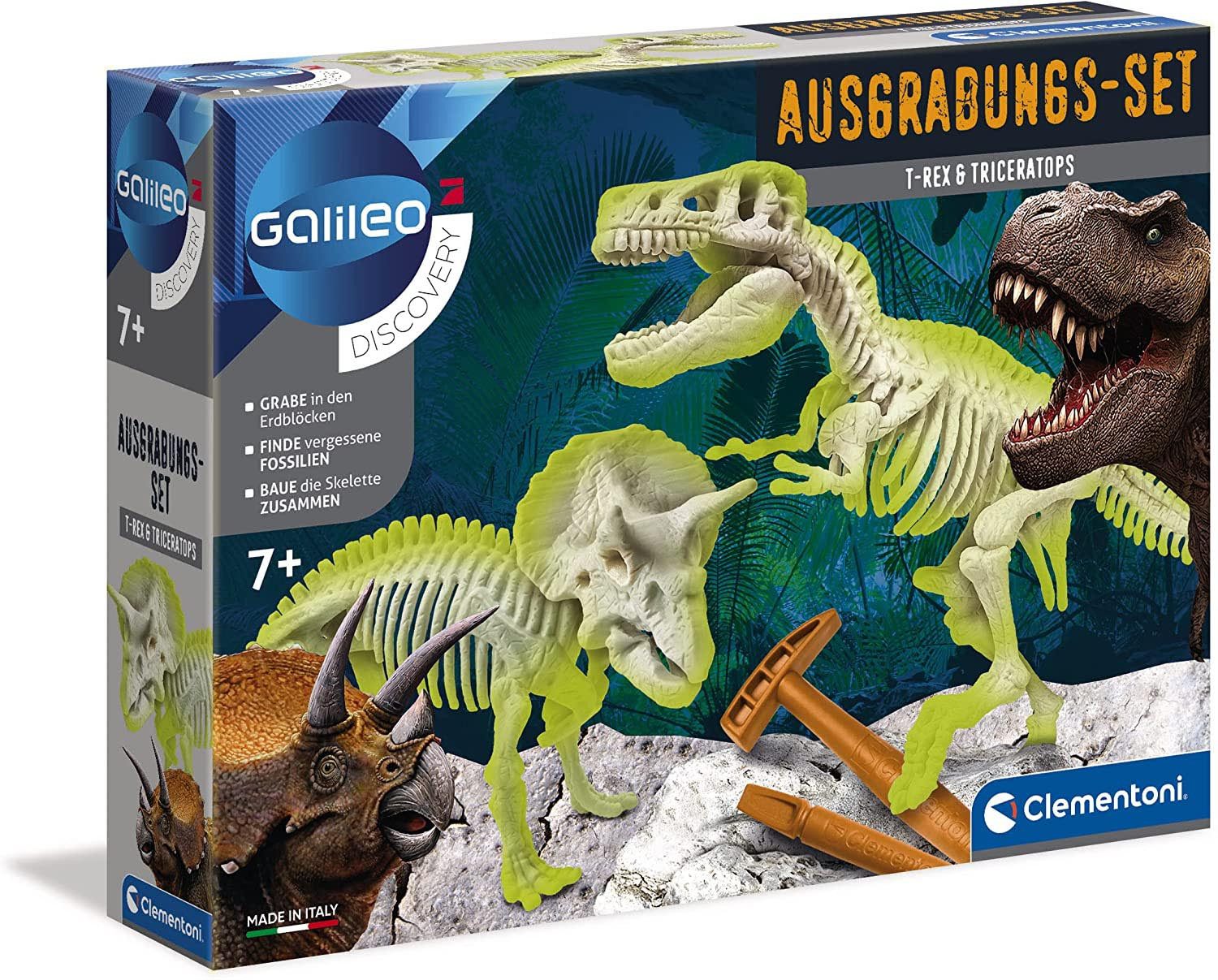 Clementoni® Experimentierkasten Clementoni 69408 - Ausgrabungs-Set T-Rex & Triceratops