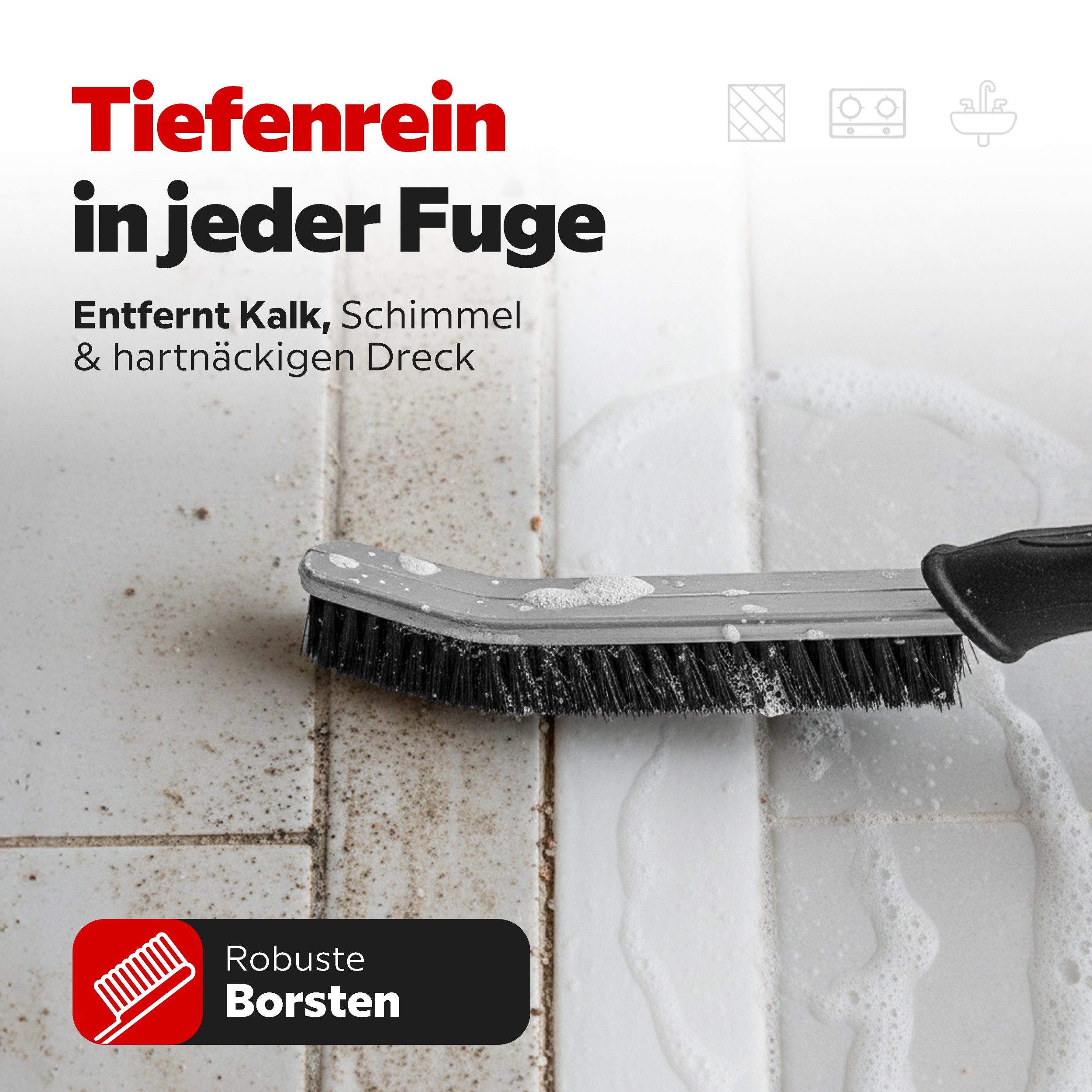 Onbest Fugenbürste Reinigungsbürsten 3er Set mit stabilen rutschfesten Handgriff mit Öse, Fliesen, (3-tlg), Hartborsten, Eckreinigungsbürste, Spaltreinigungsbürste, Fugenreiniger