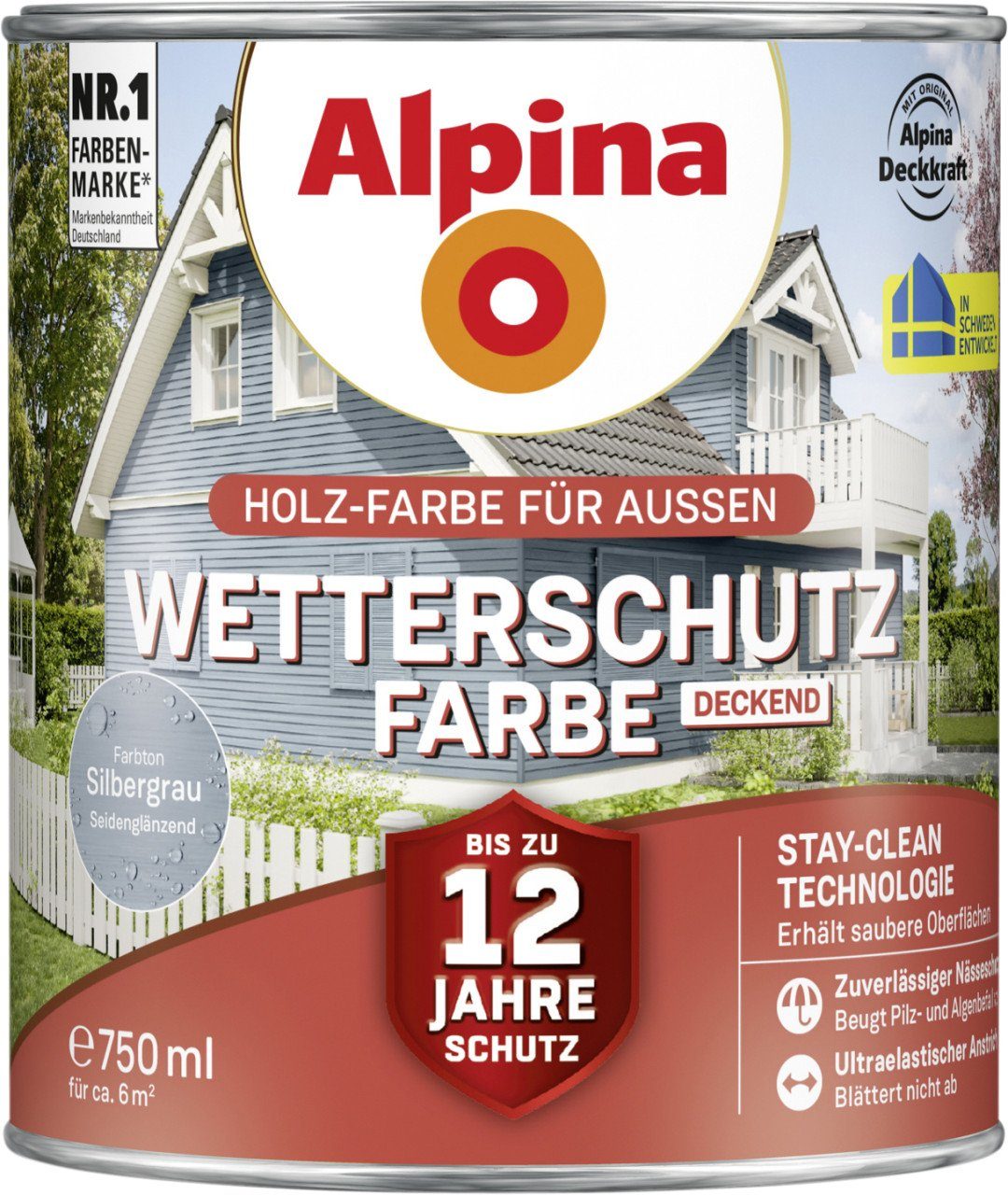 Alpina Holzschutzlasur Alpina Wetterschutzfarbe L silbergrau deckend 0,75