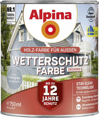 Alpina Holzschutzlasur Alpina Wetterschutzfarbe deckend 0,75 L silbergrau