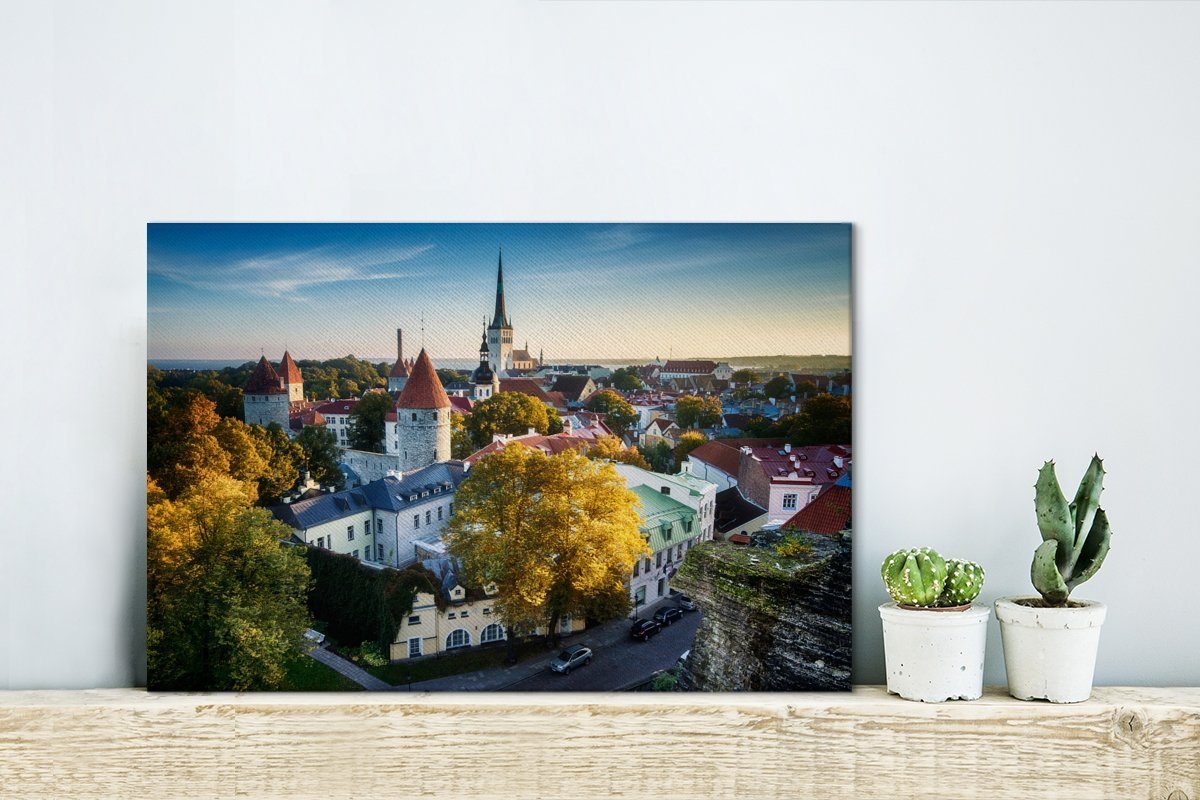 Tallinn OneMillionCanvasses® Leinwandbilder, in Aufhängefertig, dem Wanddeko, Leinwandbild Estland, St), 30x20 cm Stadtzentrum Skyline (1 Wandbild über von