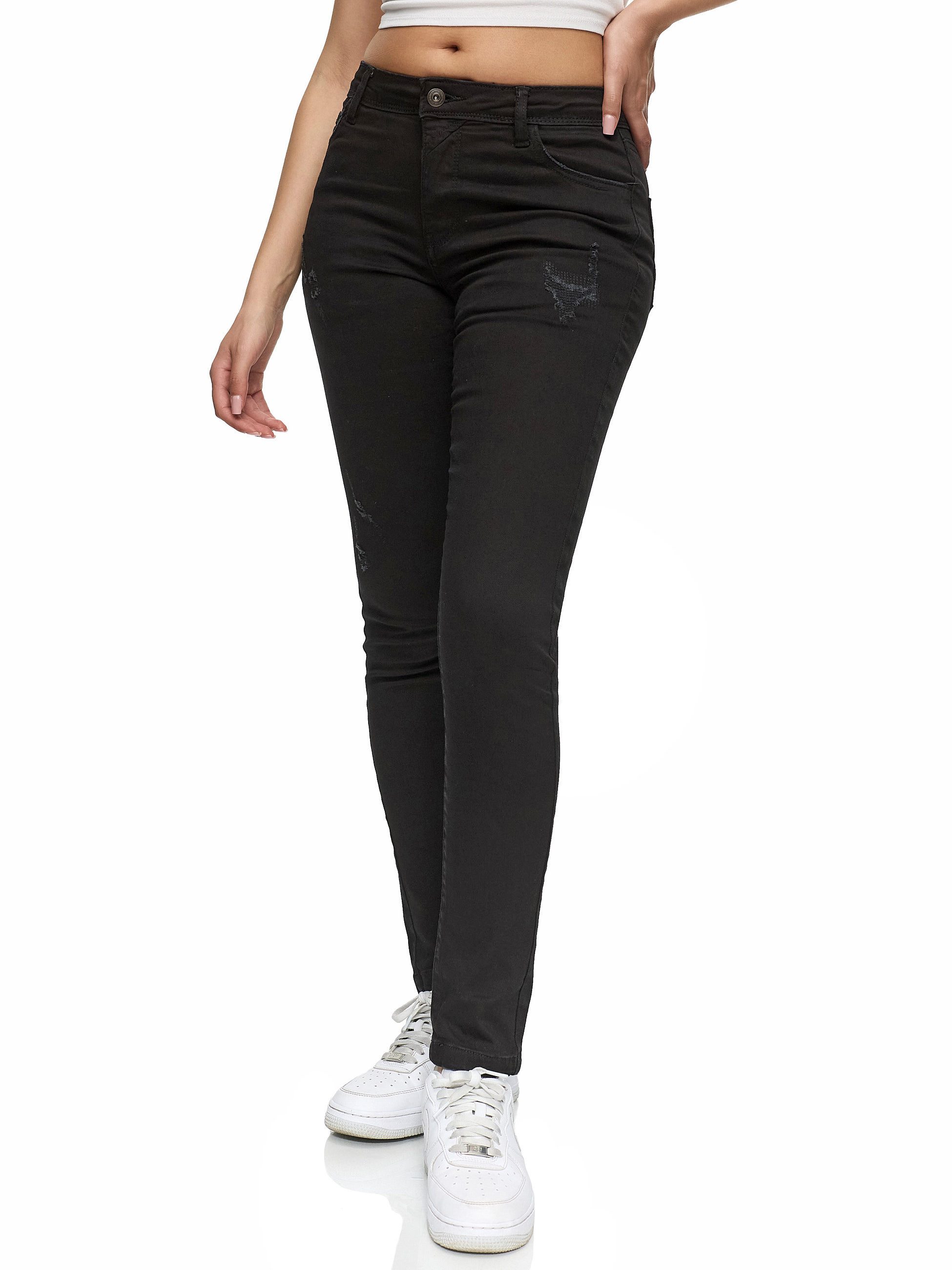 REPUBLIX Stretch-Jeans STELLA Damen Destroyed Mid Waist Stretch Denim Jeans