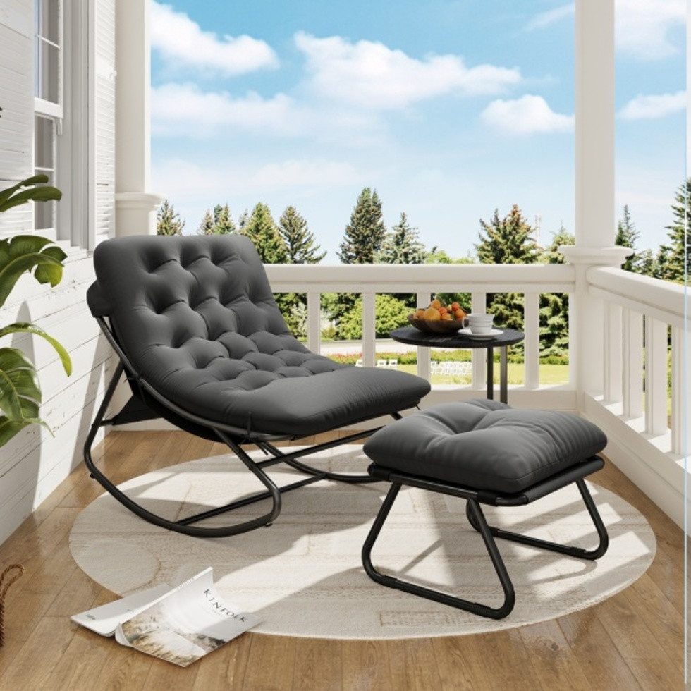 AOXUN Schaukelstuhl Loungesessel Metall Schwarzgrau, mit Hocker