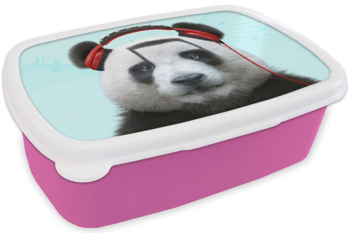 Rot, Lunchbox MuchoWow Brotdose Snackbox, - für (2-tlg), Kunststoff, - Brotbox Tier Mädchen, - - Kinder, Kunststoff Musiknoten rosa Kopfhörer Panda Erwachsene,