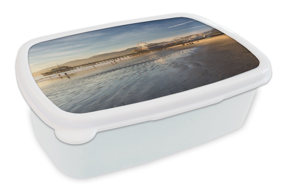 MuchoWow Lunchbox Strand - Pier - Amerika, Kunststoff, (2-tlg), Brotbox für Kinder und Erwachsene, Brotdose, für Jungs und Mädchen weiß