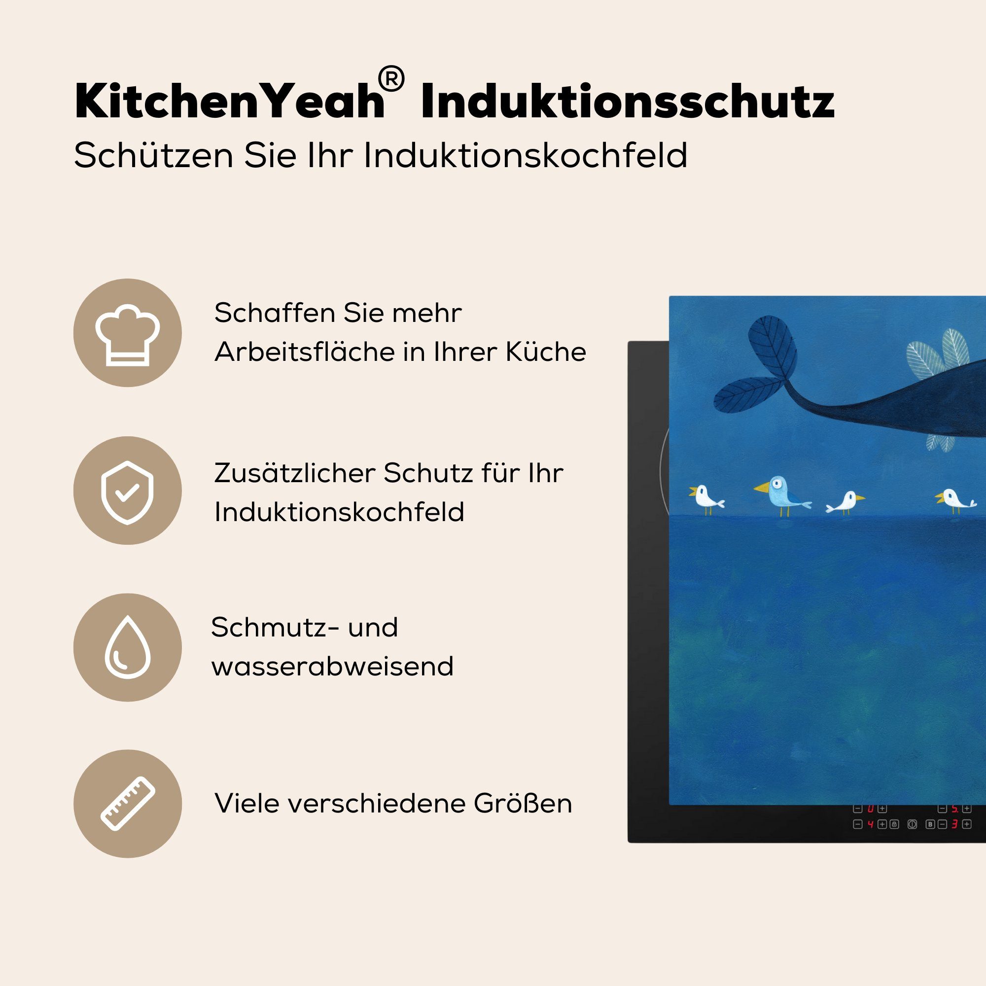 Ceranfeldabdeckung, Arbeitsplatte Wals Herdblende-/Abdeckplatte eines küche Meer, für cm, tlg), MuchoWow Illustration im Vinyl, 78x78 (1