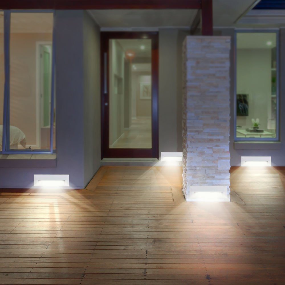 etc-shop Lampen Wand 6er Außen LED-Leuchtmittel Set Fassaden Veranda verbaut, Stufen Treppen LED Strahler Neutralweiß, Einbaustrahler, fest LED