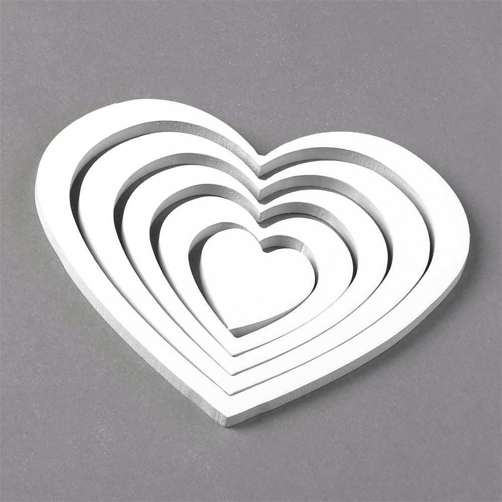 Feel2Home Wanddekoobjekt Wanddeko Wandtattoo Wandaufkleber Herz 3D Holz 5 tlg. versch. Farben (5 St., 5er Set), unterschiedlich große Herzen