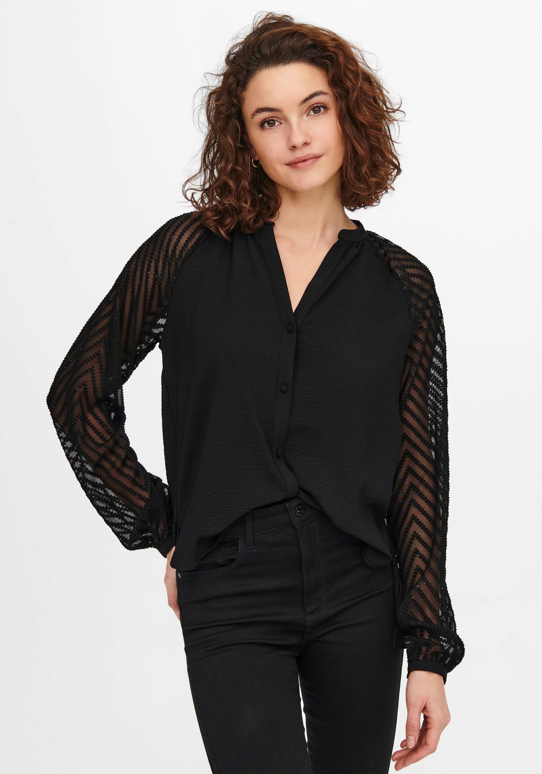 ONLY Langarmbluse ONLLISA L/S BUTTON TOP WVN, Leicht transparente Ärmel mit  Muster