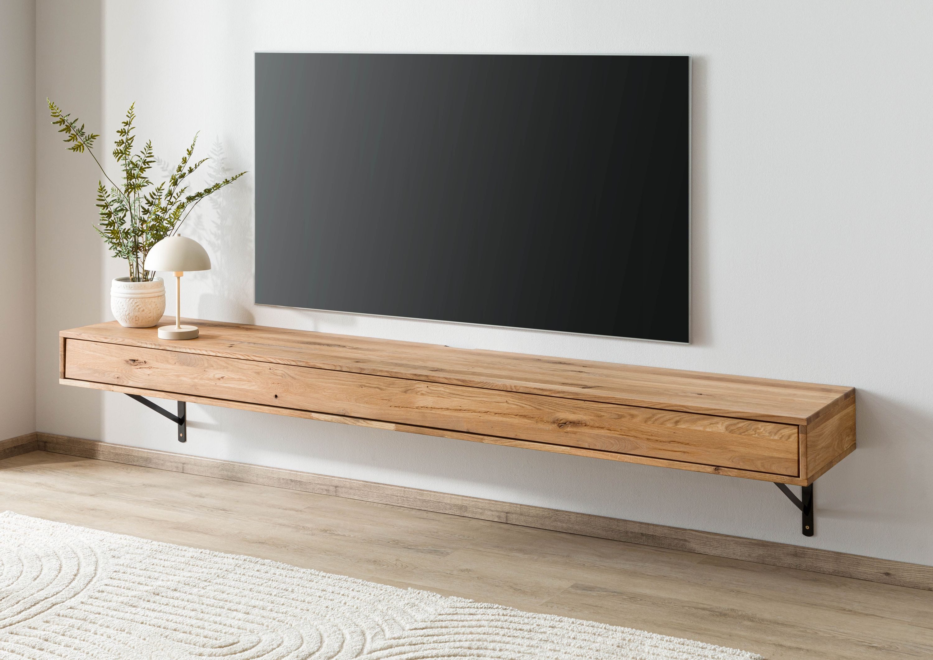 Massivmoebel24 Lowboard WIEN (Massivholz), Wildeiche 180x43x17 natur geölt WIEN #215