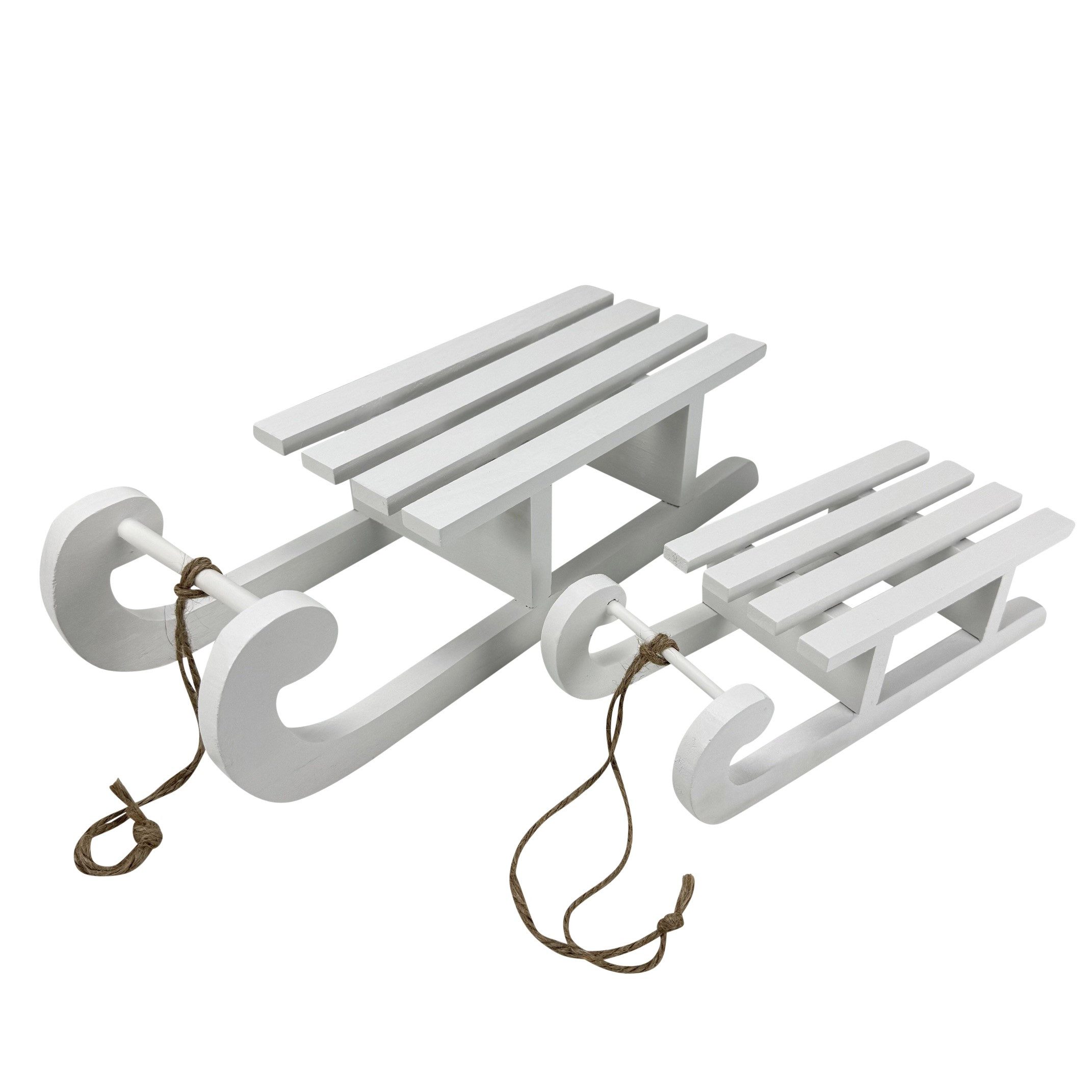Online-Fuchs Dekofigur - 2 Schlitten aus Holz als Weihnachtsbaum Dekoration - Winterdeko (inklusive Bastseil, charmantes, nostalgisches Design), 25 und 37 cm la – Bild 2 von 3