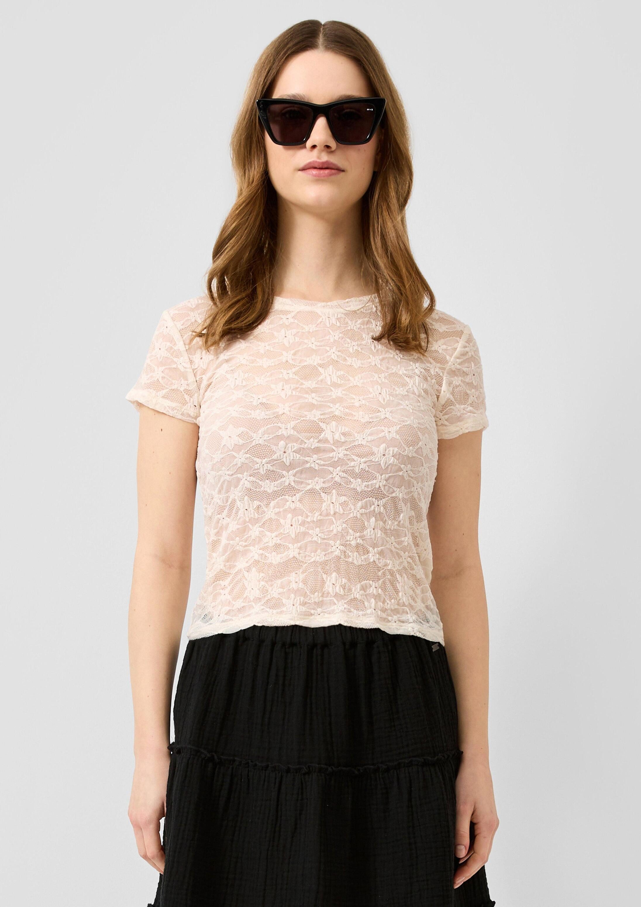 QS Kurzarmshirt T-Shirt Transparentes Spitzen-Shirt