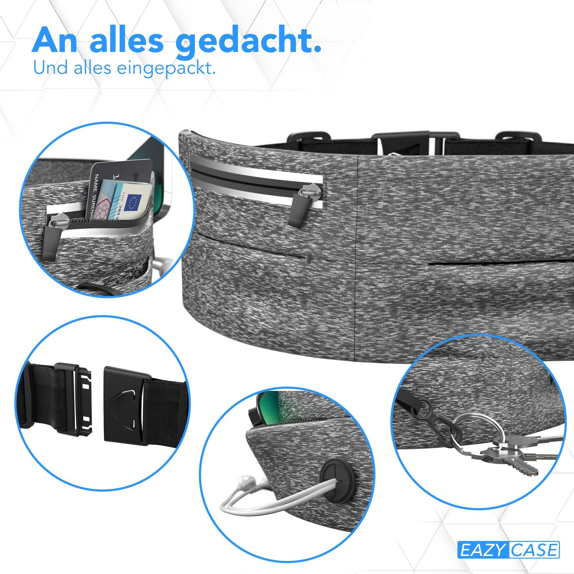 EAZY CASE Laufgürtel Universal Sport Bauchtasche Breit Joggingtasche Herren Bauchtasche Sporttasche Laufgürtel Hell Grau
