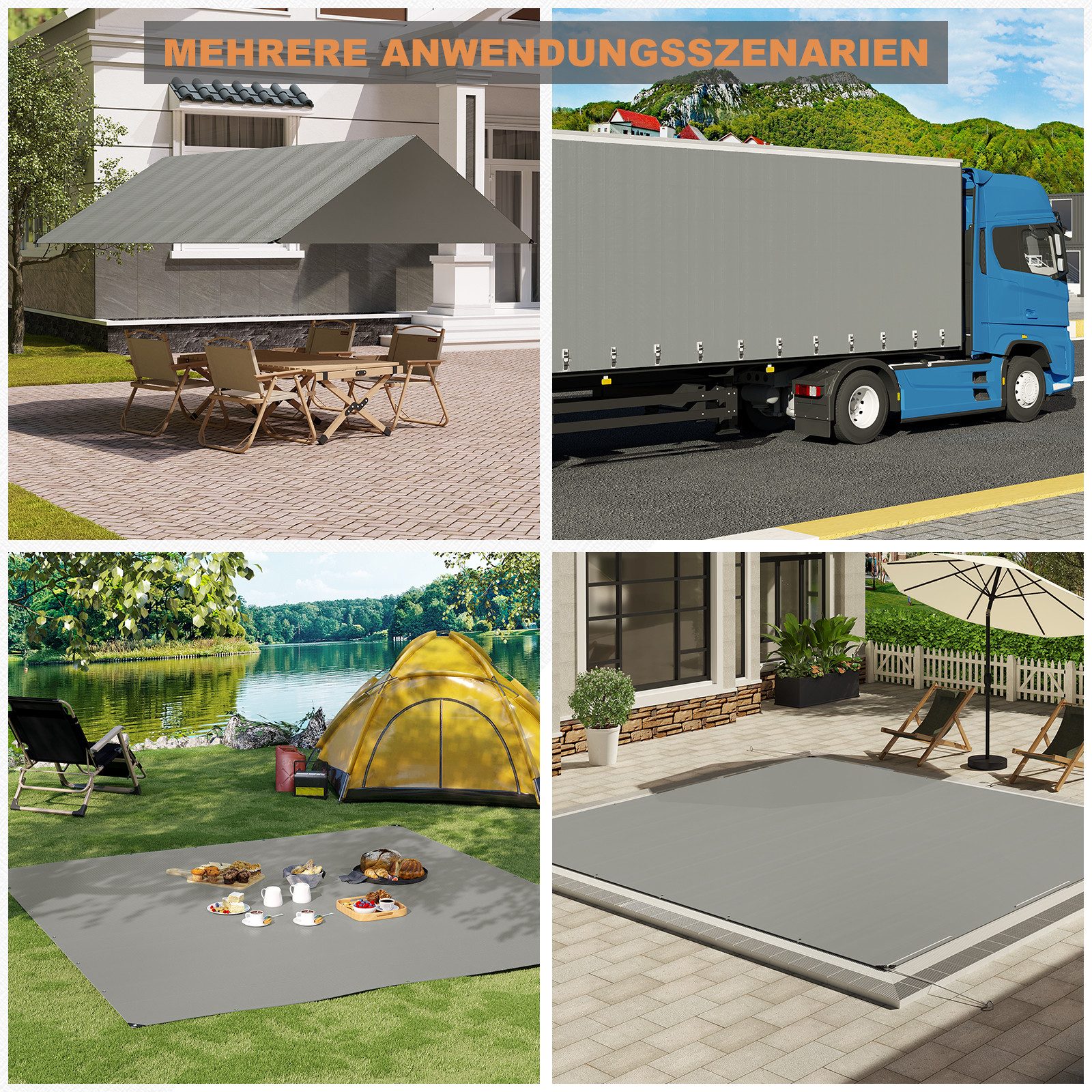 Woltu Schutzplane, Abdeckplane wasserdicht mit Ösen 140 g/m² PE UV-beständig