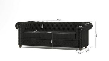 S-Style Möbel 3-Sitzer Leeds Chesterfield Sofa, mit Wellenfederung