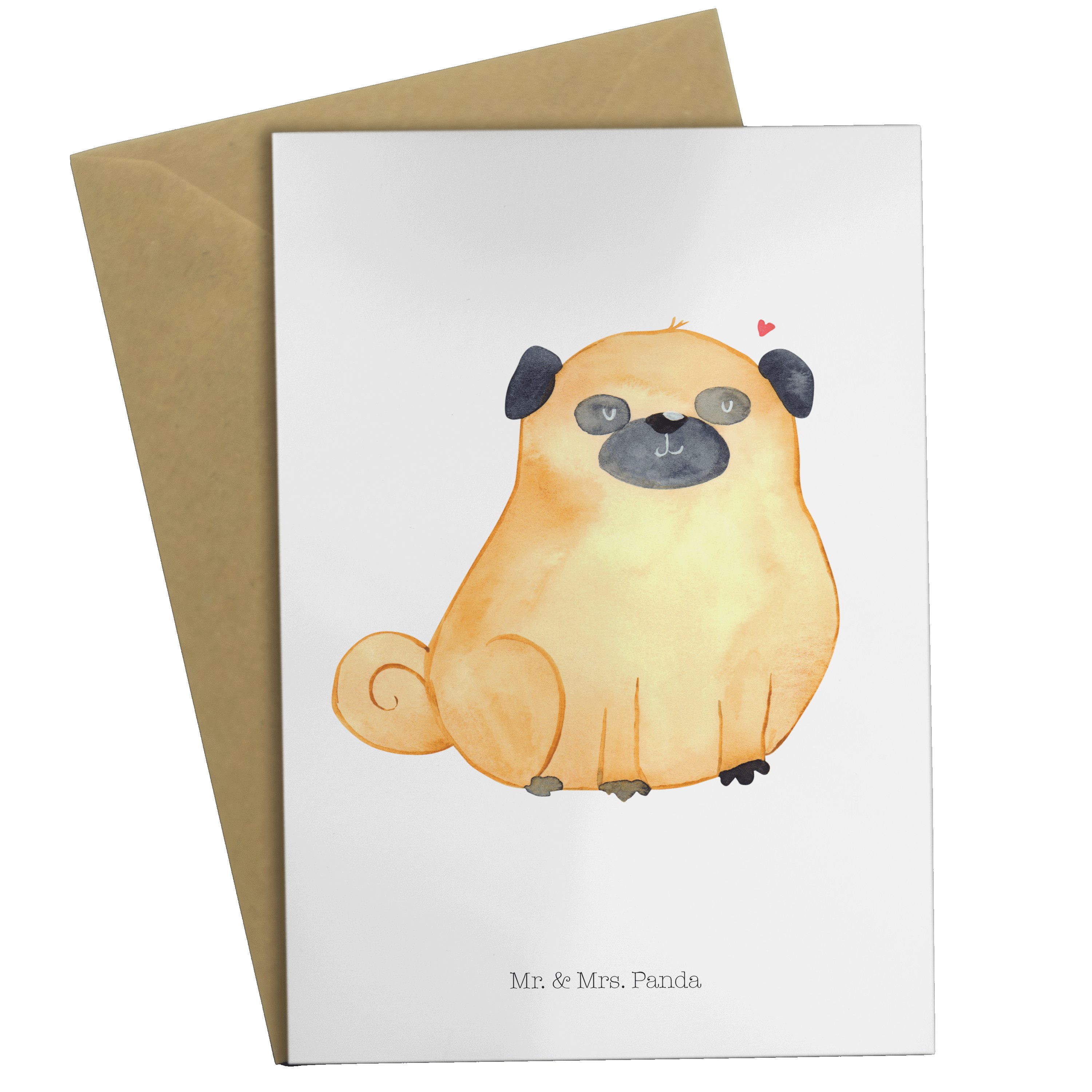 Mr. & Mrs. Panda Grußkarte Mops - Weiß - Geschenk, Karte, Hundebesitzer, Hochzeitskarte, Sprüche