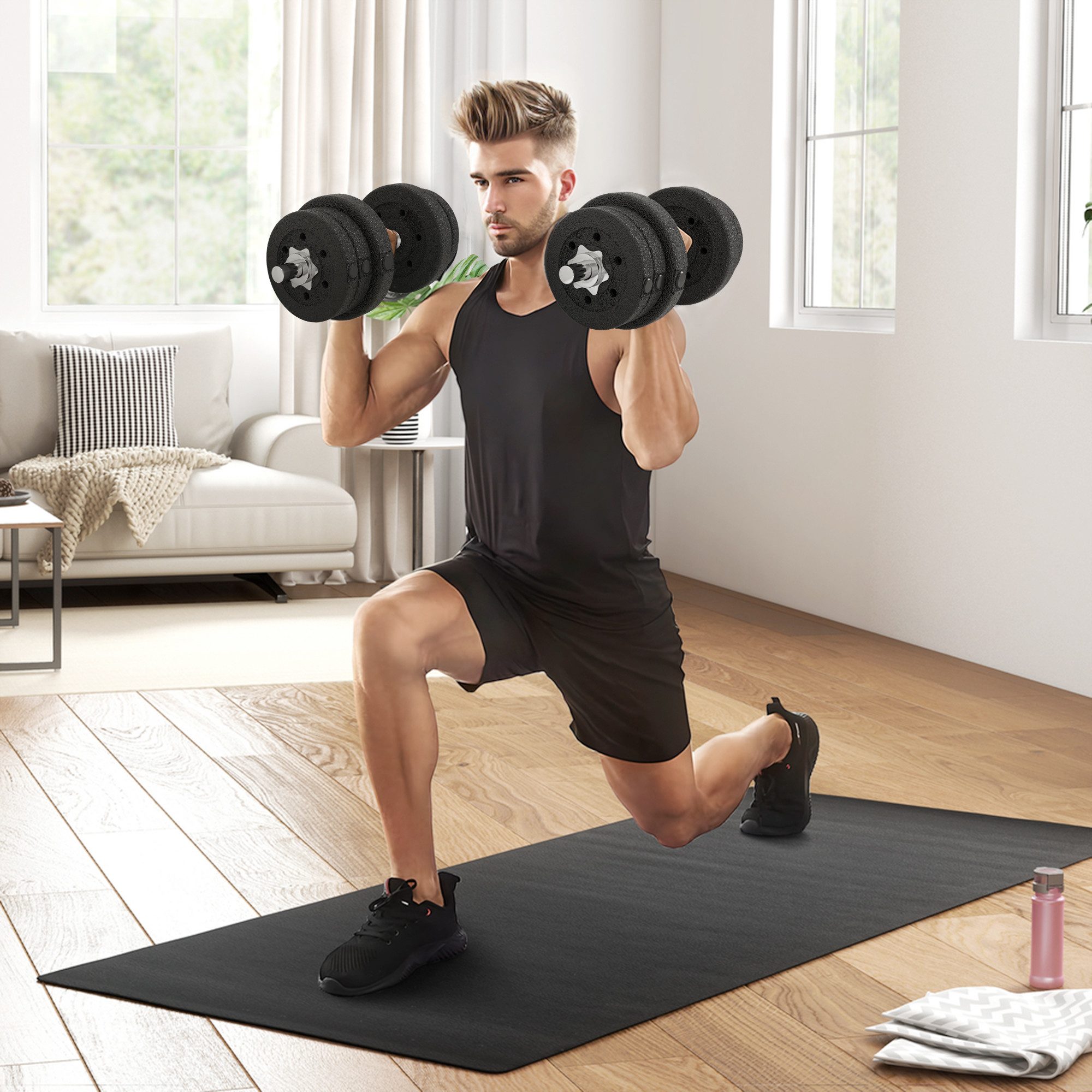 HOMCOM Hantel-Set 25KG mit Hantelscheiben Kunstleder, (Kurzhantel Set 25KG, Hantelset für Zuhause), Stahl, Kunstleder, Schwarz, Krafttraining