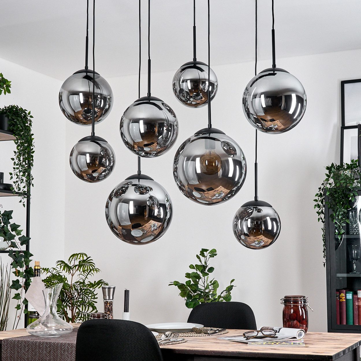 hofstein Hängeleuchte Hängelampe aus Metall/Glas in Schwarz/Rauchfarben, oh günstig online kaufen