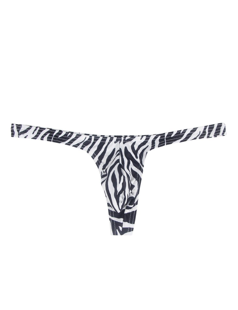 Lau-Fashion Tanga Herren String mit Zebramuster Schwarz Weiß Tierdruck
