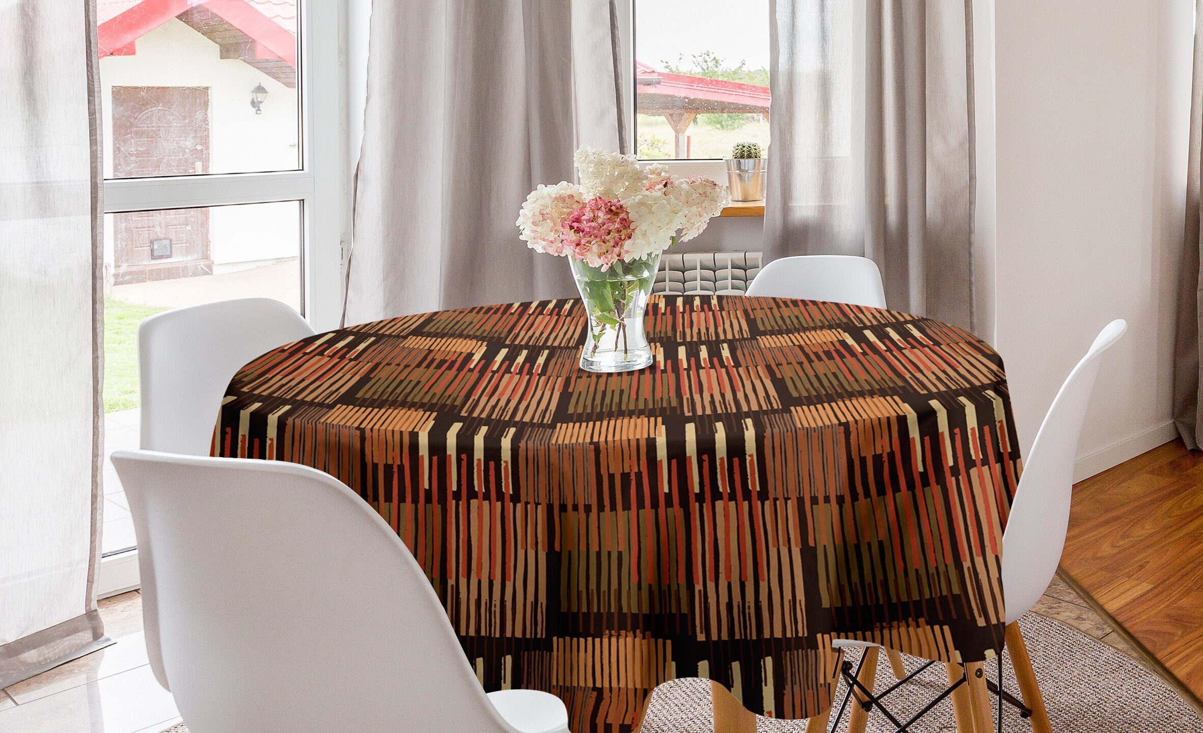 für Esszimmer Kreis Küche Abakuhaus Tischdecke Dekoration, Abdeckung Geometrische Streifen-Design Tischdecke Ethnisch