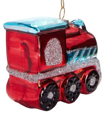 BRUBAKER Christbaumschmuck Mundgeblasene Weihnachtskugel Rote Lokomotive, schöner Weihnachtsanhänger aus Glas, handbemalt - ca. 9 cm