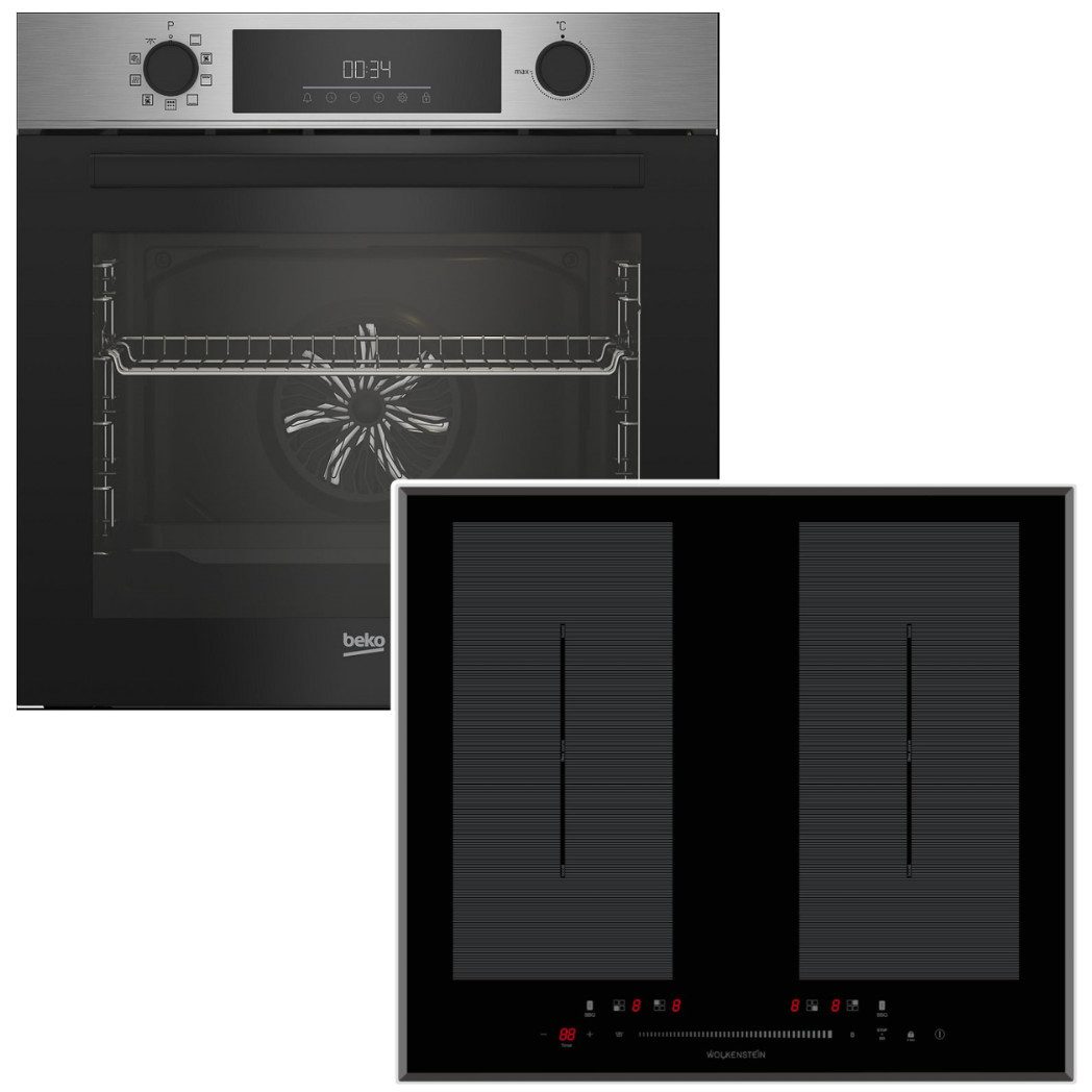 BEKO Backofen-Set Backofen Pyrolyse + Wolkenstein Induktionsfeld Flexzonen Booster Touch, Pyrolyse-Selbstreinigung