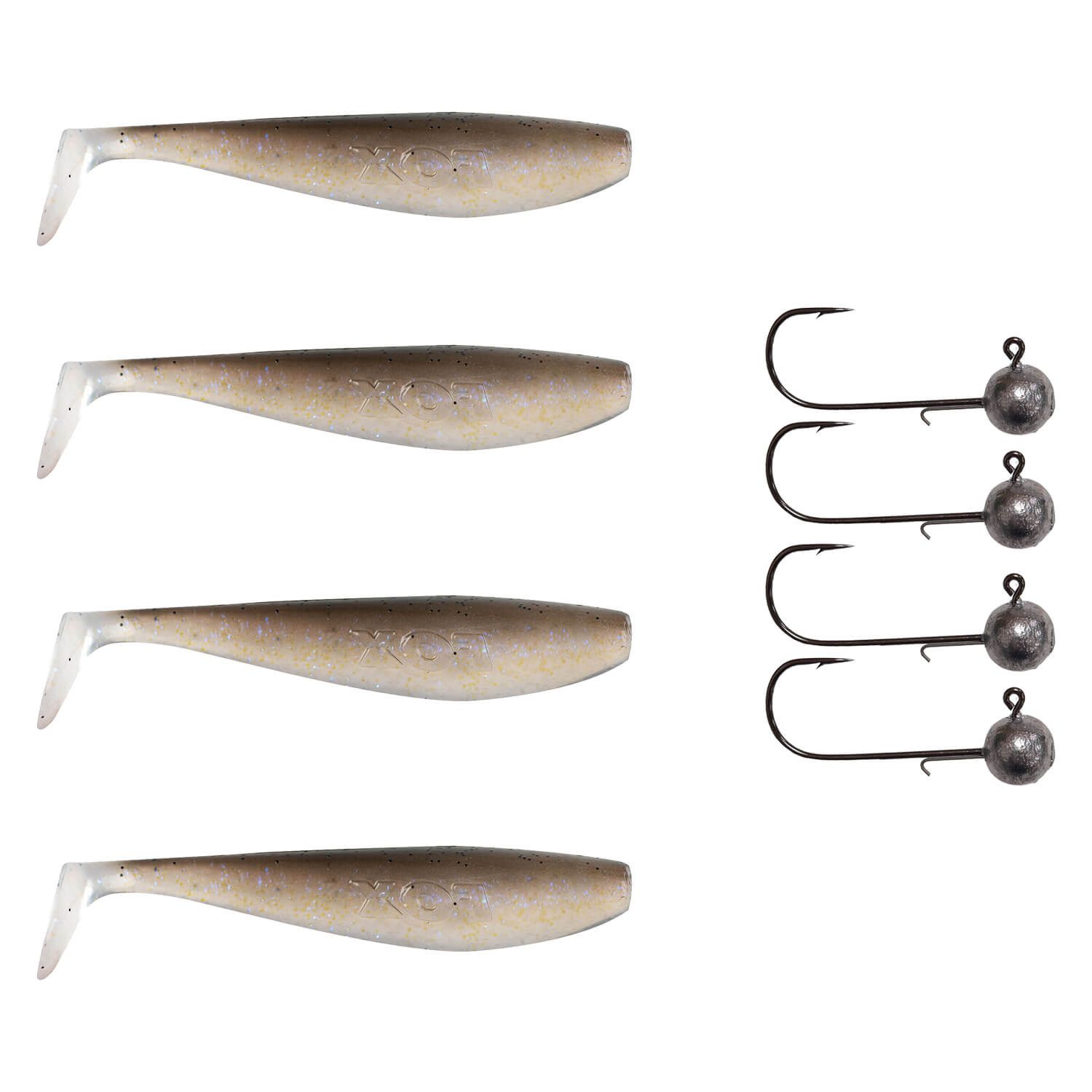 Kunstköder 4x Fox Rage Zander Pro Shad + 4x Pamchion Jigköpfe / Jighaken Set
