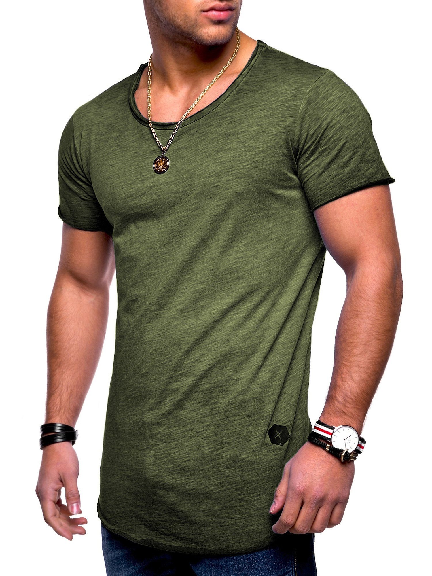 Rundhals-Ausschnitt mit DUST khaki behype (1-tlg) T-Shirt