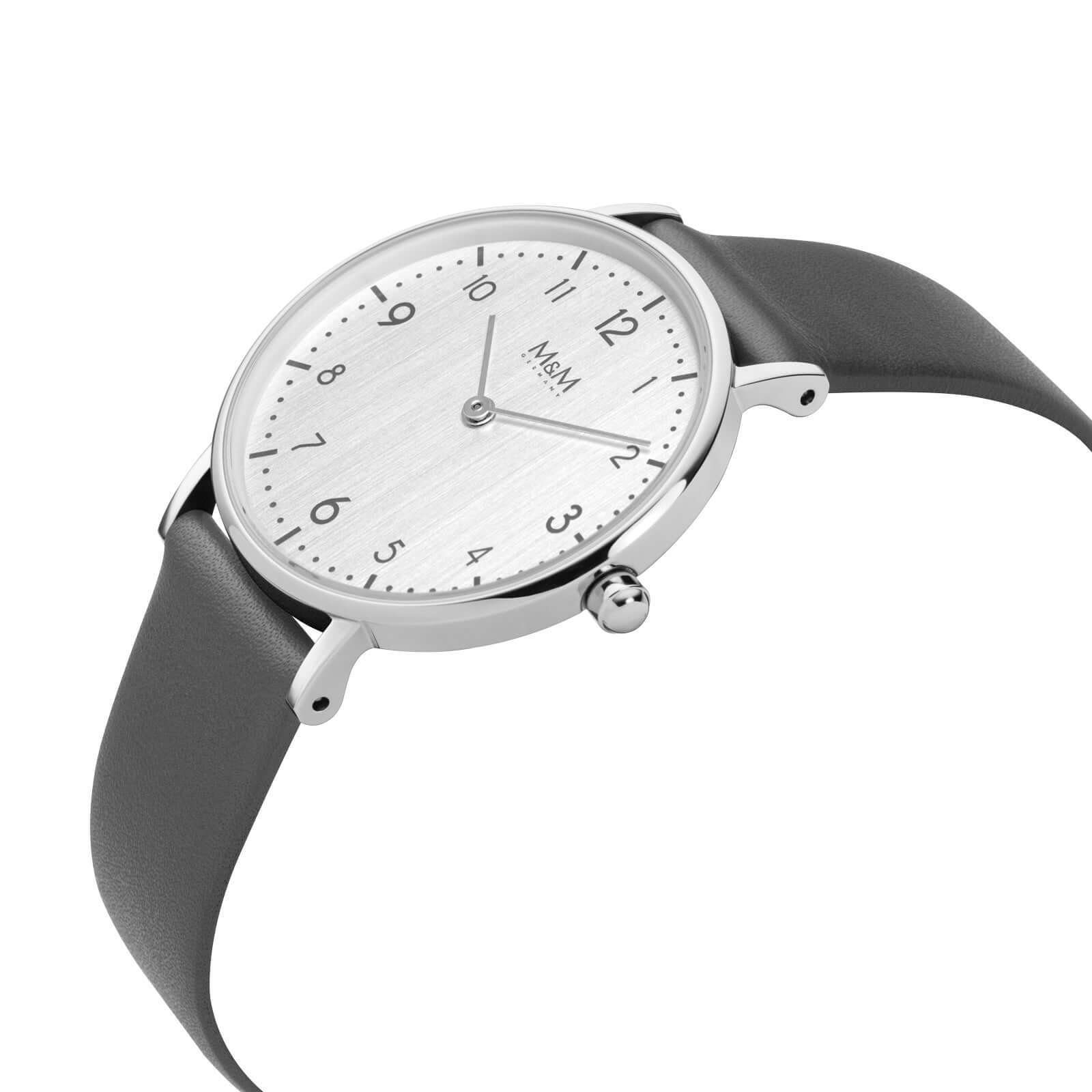 M&M Quarzuhr Armbanduhren deutsche Etui 32, Line (1-tlg), Basic Designer Damen Analoguhr Uhr, mit inkl. Manufaktur, rund Lederarmband, Leder edles