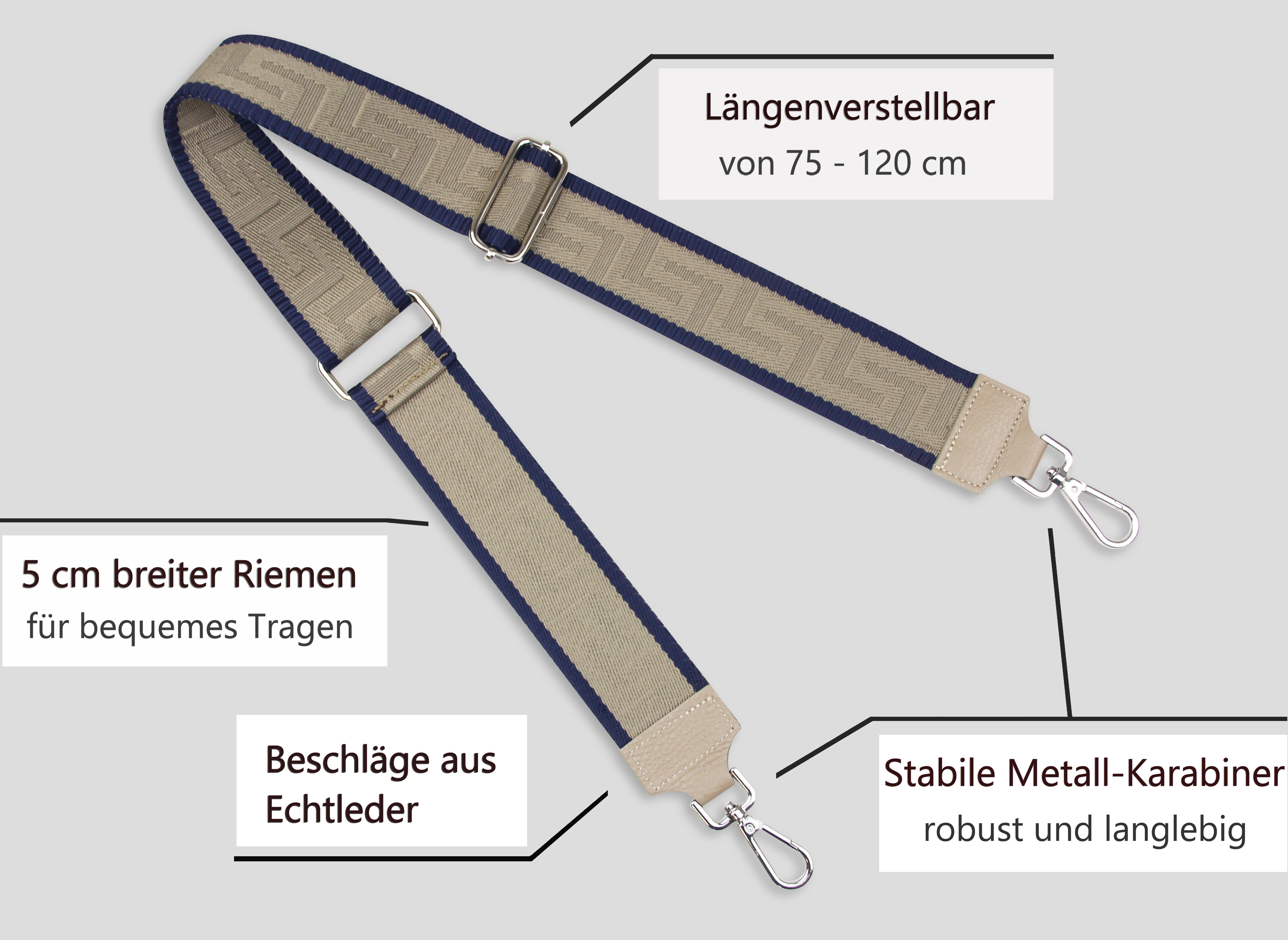 breiter MADE Frentree S ITALY, Schulterriemen verstellbarer Muster: Taschen, 5cm Beige IN Gurt, für Schultergurt Blau