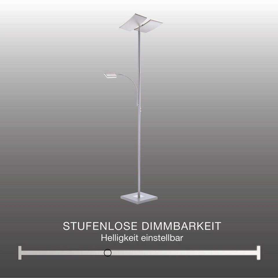 SellTec Stehlampe LED Deckenfluter RUBEN, dimmbar über Touchdimmer,  Touchschalter, 2xLED-Board / 11 Watt, warmweiß, dimmbar per Touchdimmer,  schwenkbar, Leselampe