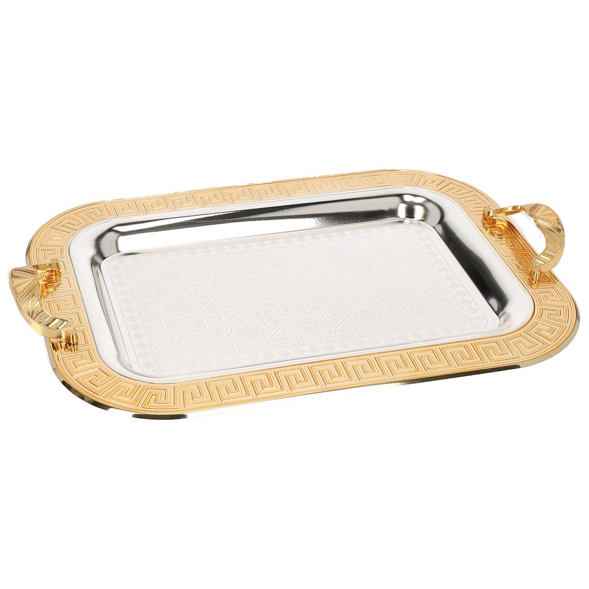 Almina Tablett 2-Teilig Gold/Silber Metallbrett Servierttablett aus Edelstahl 18/10, (2-tlg) Motiv 1 Gold