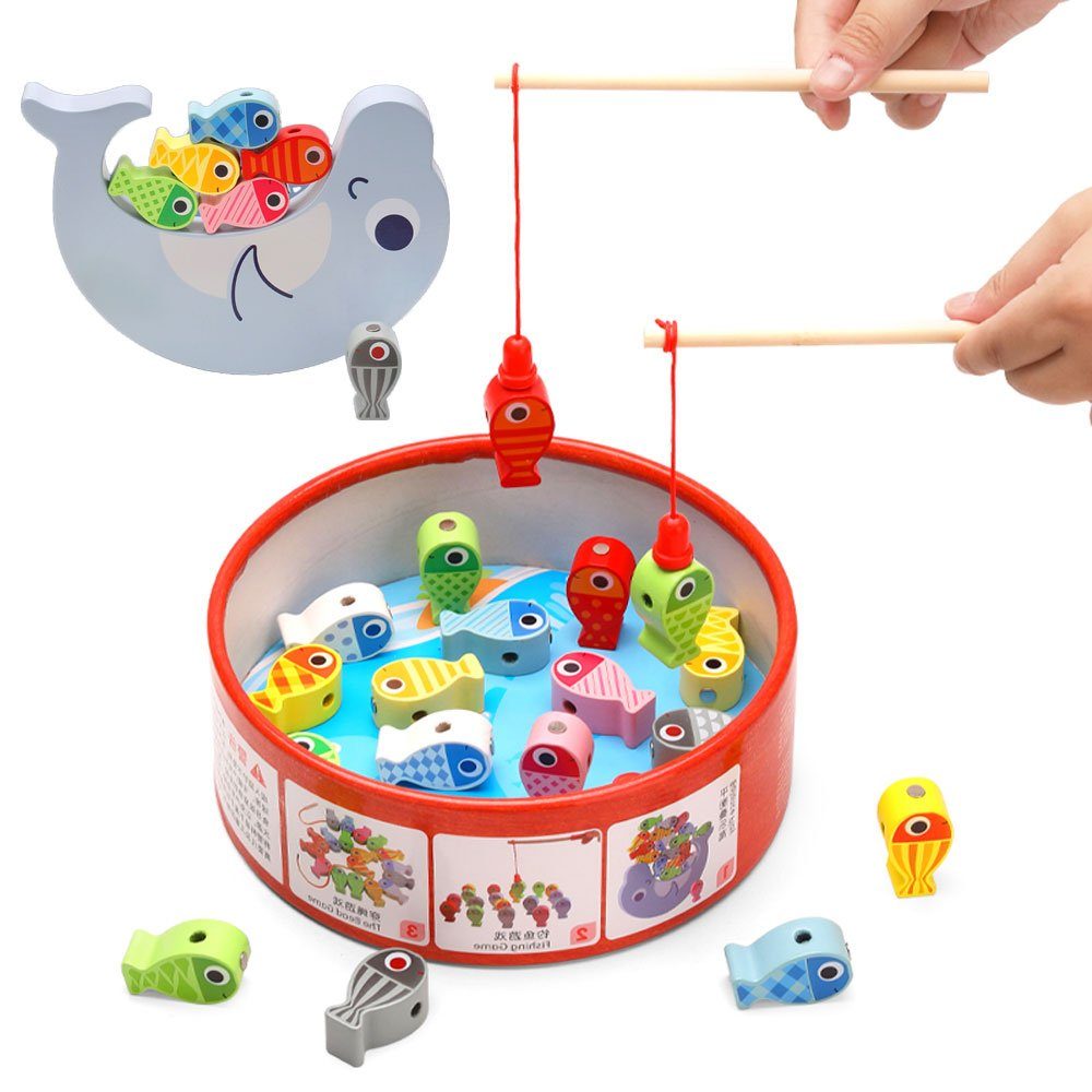 Magnetisches Angelspiel Holzspielzeug Montessori Lernspielzeug Fischspielzeug
