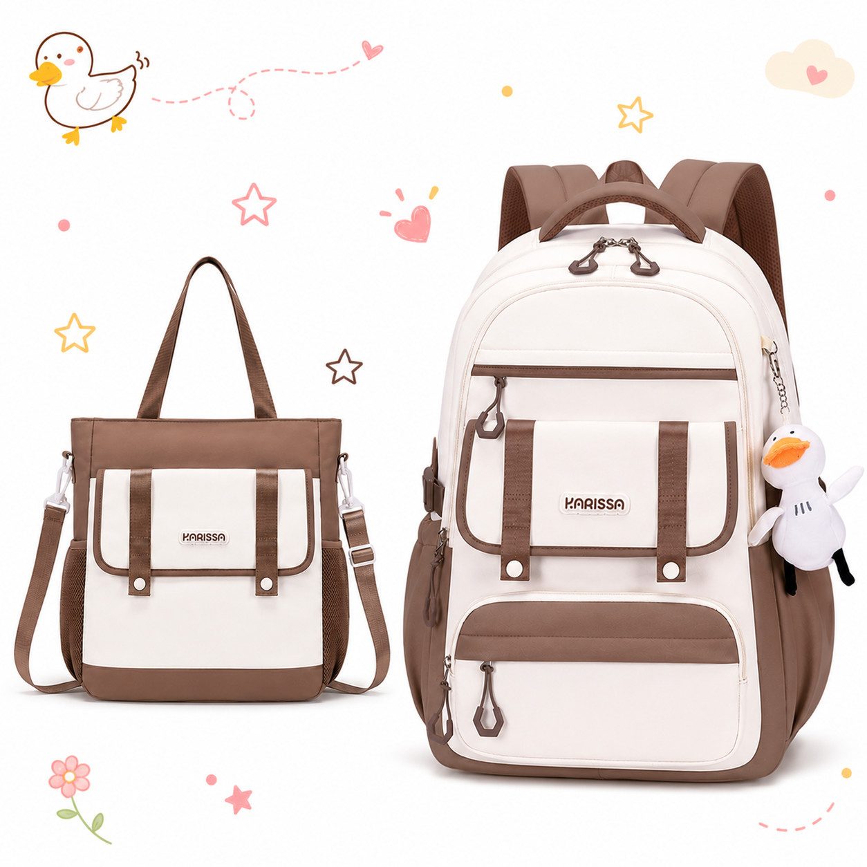 MOPUEA Schulrucksack Schulrucksack Mädchen Teenager (Rucksack Set mit Schultasche und Nachhilfetasche, 2-tlg., Für Grundschule und weiterführende Schule mit Laptopfach), Leicht Großes Volumen Kawaii Design Wasserabweisend