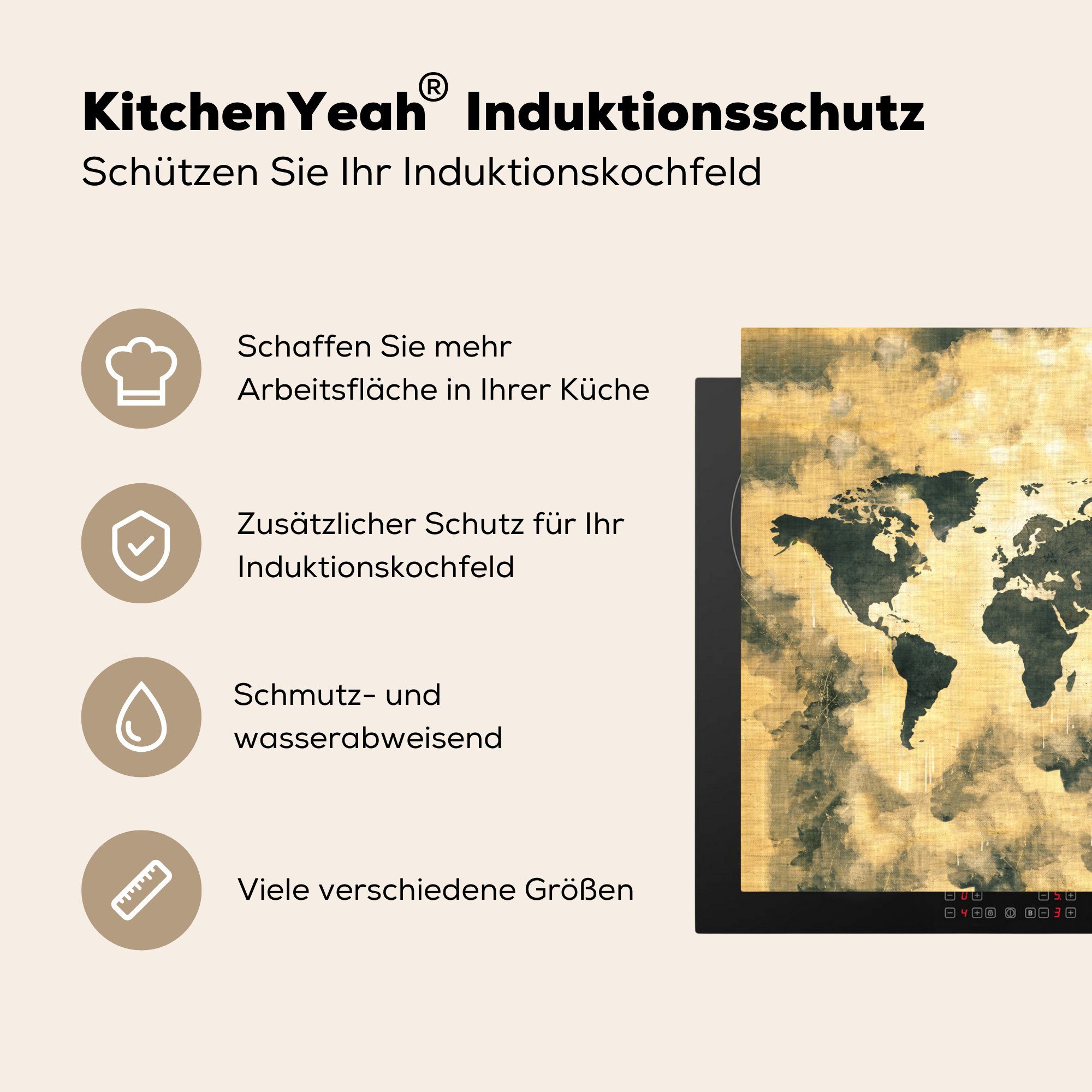 - - Rauchen tlg), Abstrakt, Ceranfeldabdeckung, MuchoWow Herdblende-/Abdeckplatte (1 cm, Vinyl, Arbeitsplatte für 78x78 Weltkarte küche