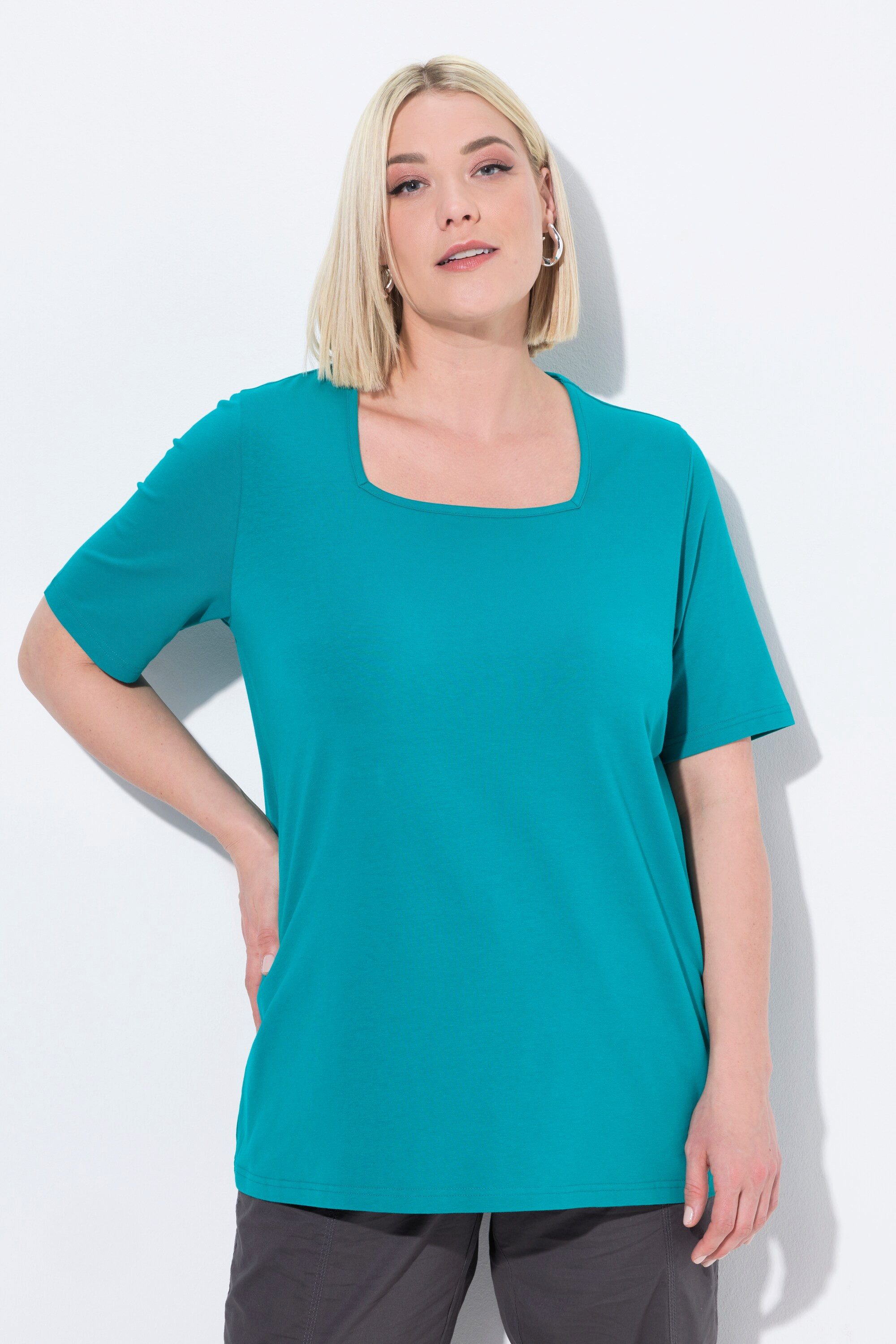 Ulla Popken T-Shirt T-Shirt A-Linie Carré-Ausschnitt günstig online kaufen