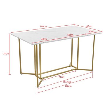 SIKAINI Esstisch (1-St., Rechteckiger Esstisch mit Marmormuster und verstellbaren Beinen), Einzigartiger Metallrahmen Küchentisch mit verstellbaren Beinen