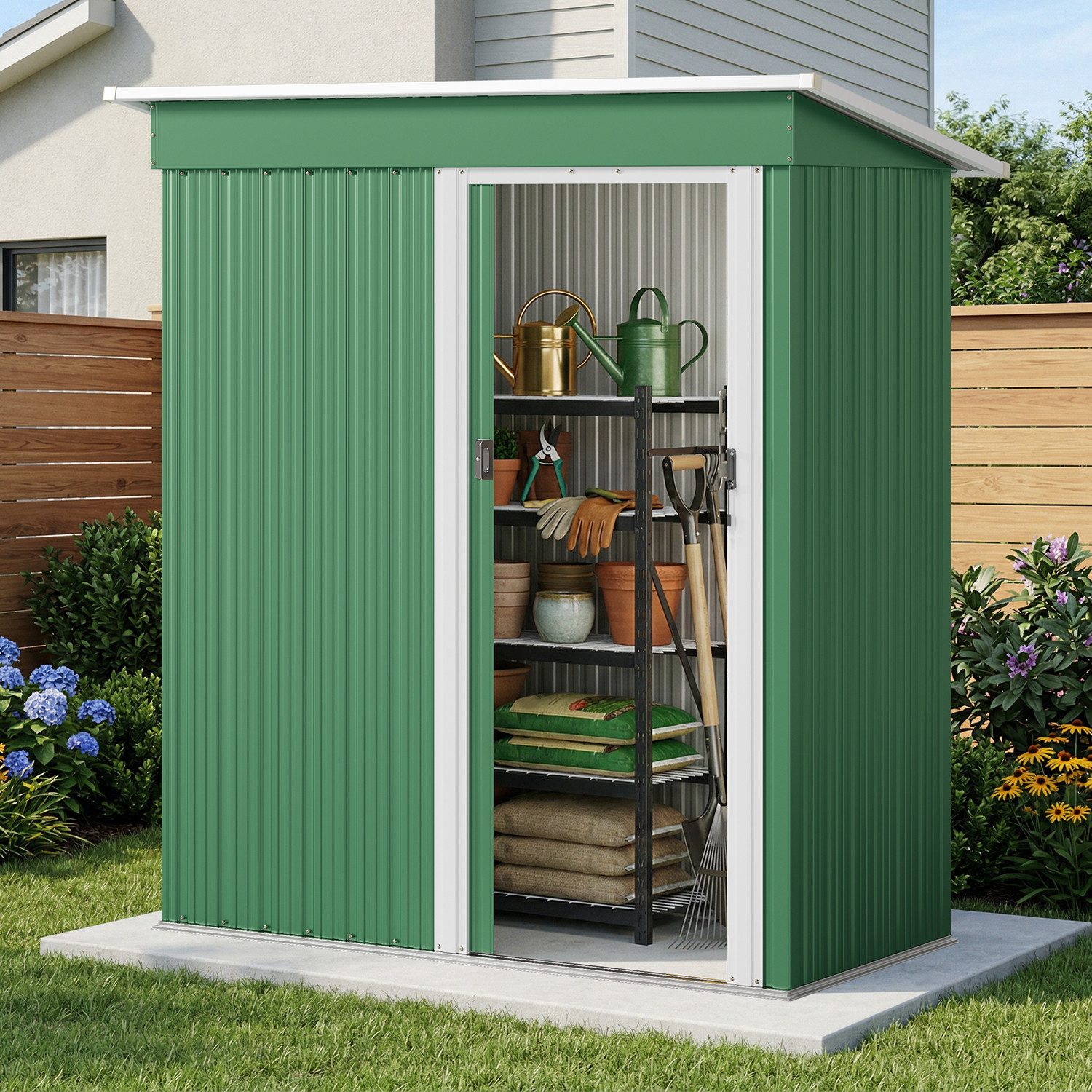 Bealife Gartenhaus Robuster Metall-Gartengeräteschuppen 163 x 77 x 170 cm