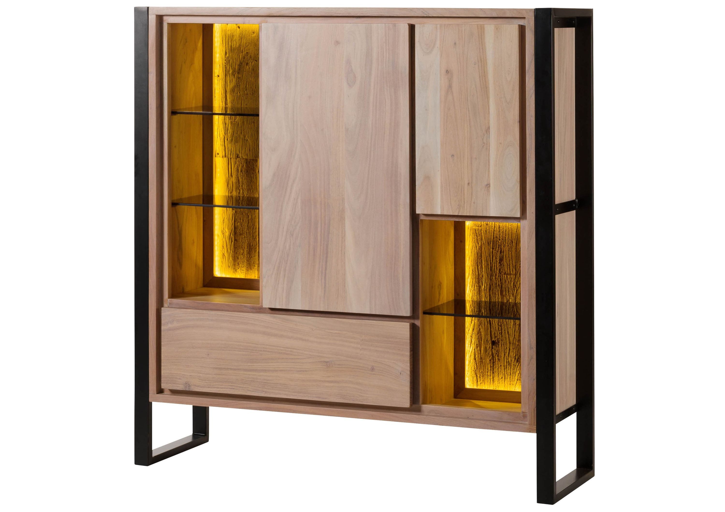 Massivmoebel24 Highboard (Massivholz), Akazie / Altholz 130x40x140 natur lackiert DENVER #100