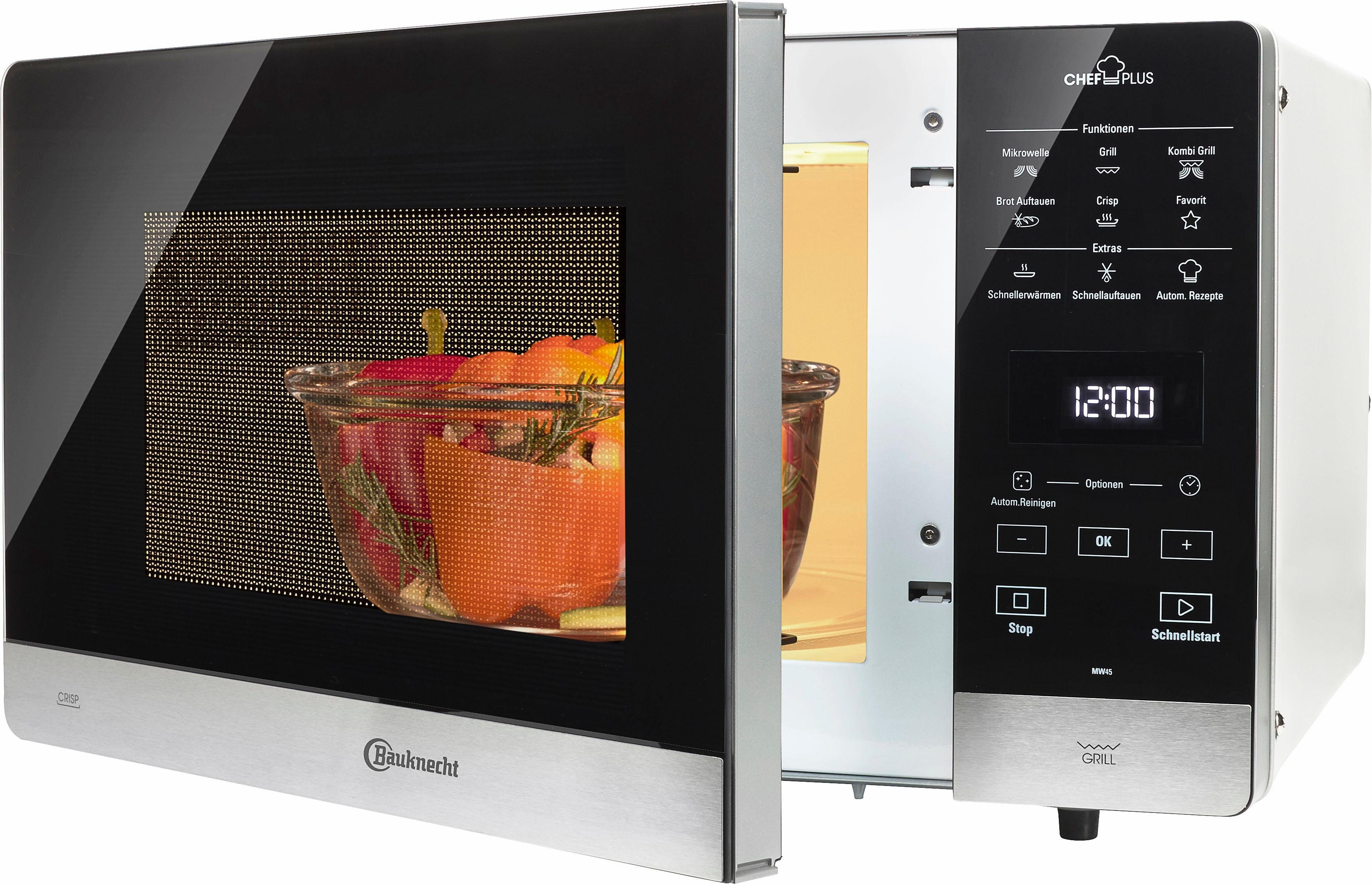 BAUKNECHT Mikrowelle MW 45 SL, Grill, Mit Grill, Automatikprogrammen und Crisp für schnelle knusprige Pizza