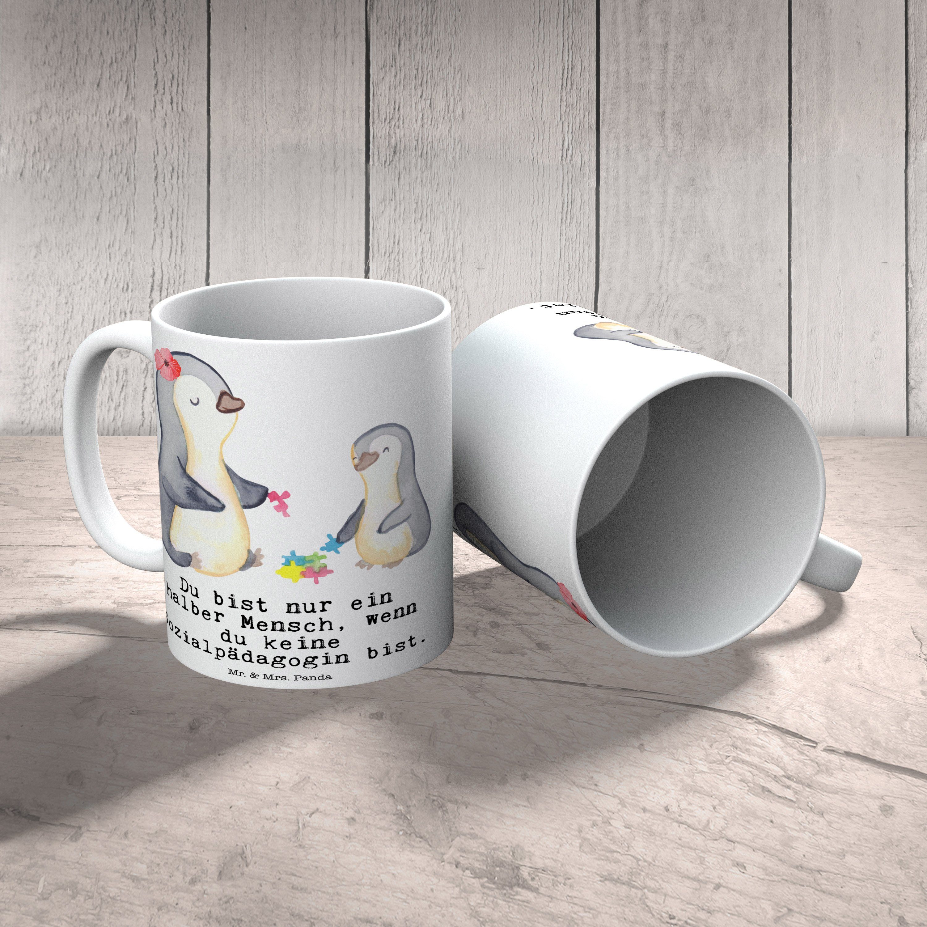- Weiß Tasse Panda - Geschenk, Kaffeetasse, Sozialpädagogin Herz & Mr. Mrs. mit Arbeitskolle, Keramik