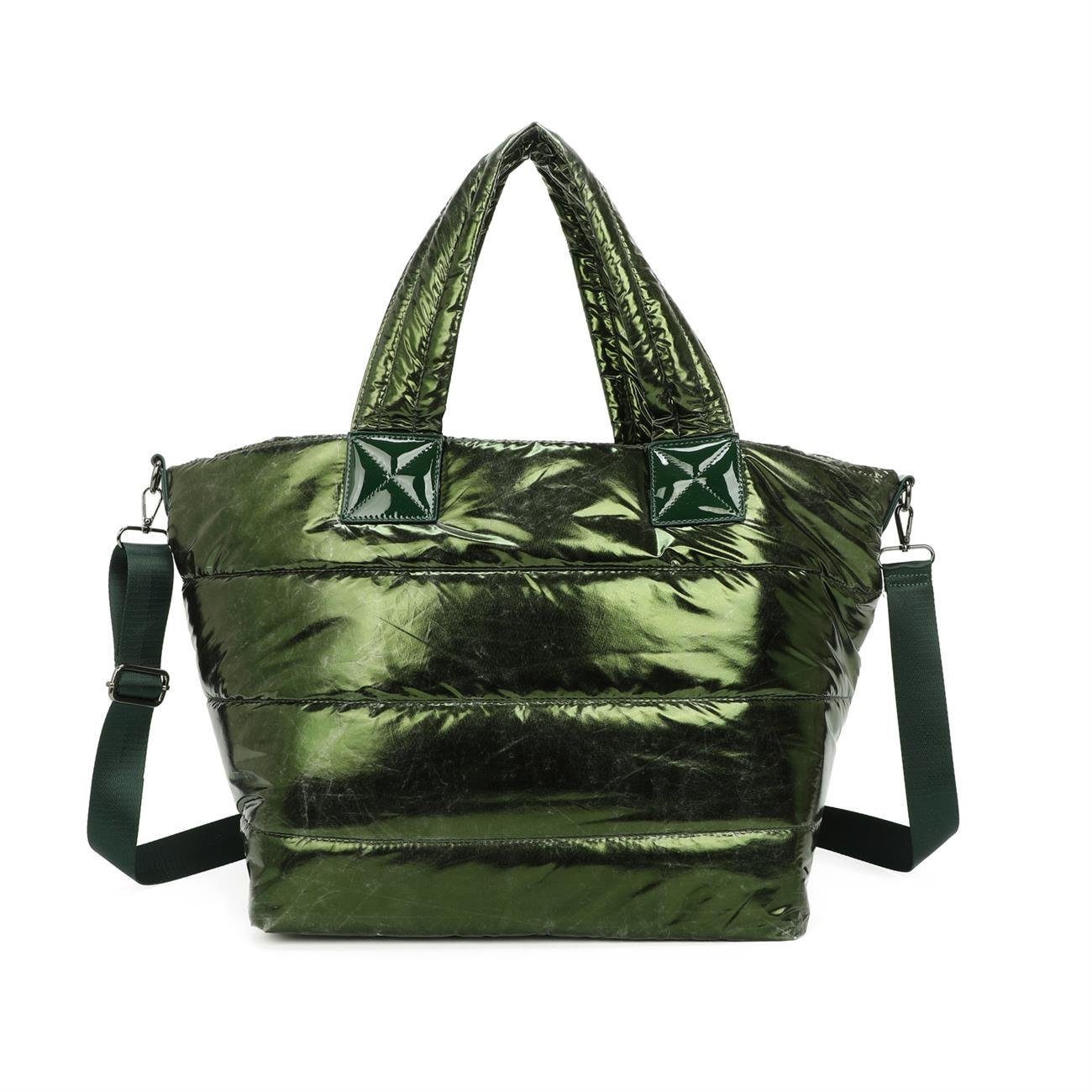 ITALYSHOP24 Schultertasche XL Damen Nylontasche Shopper Strandtasche glänze günstig online kaufen