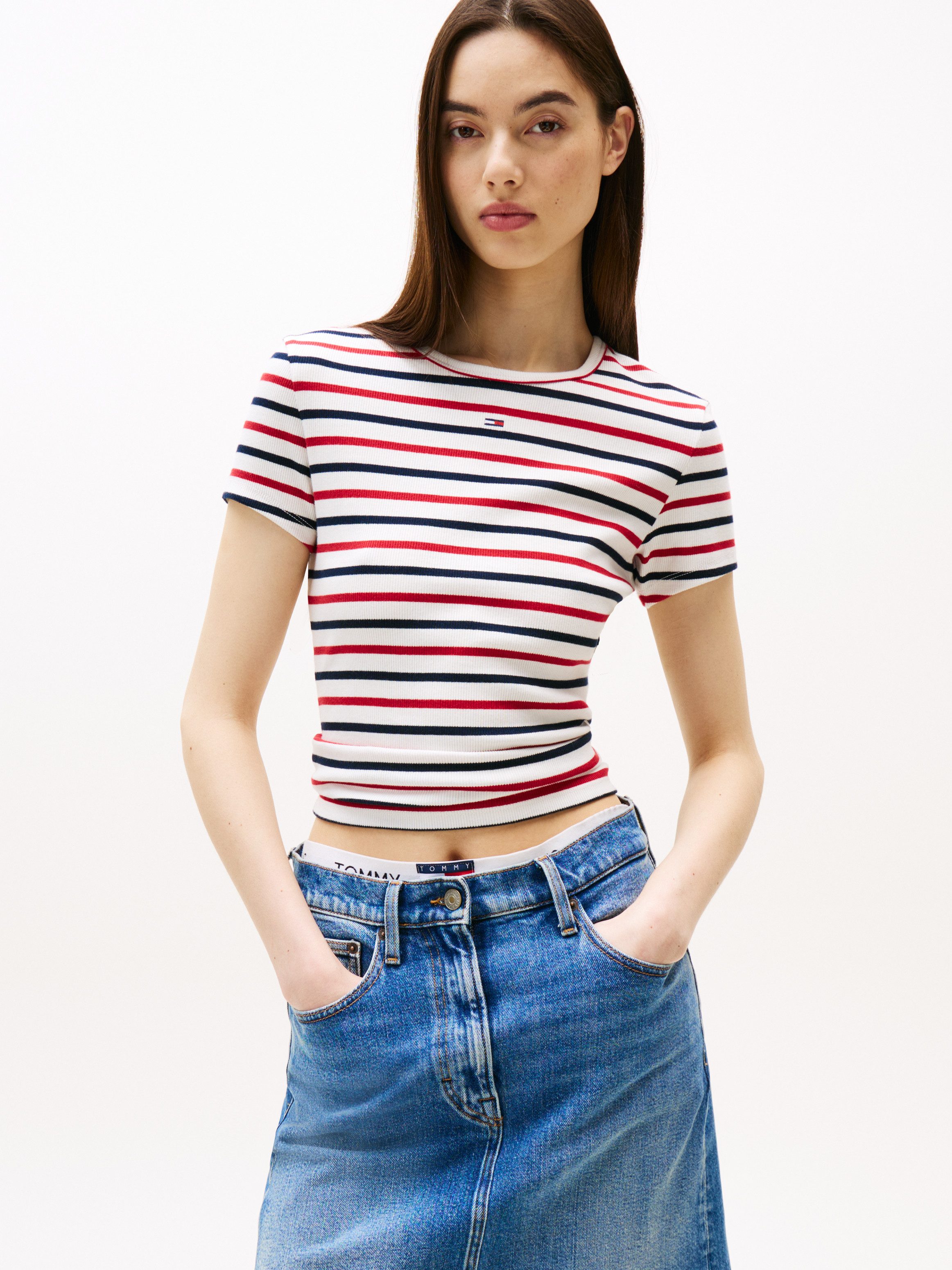 Tommy Jeans Kurzarmshirt TJW SLIM ESSENTIAL RIB SS EXT mit gerippter Strukt günstig online kaufen