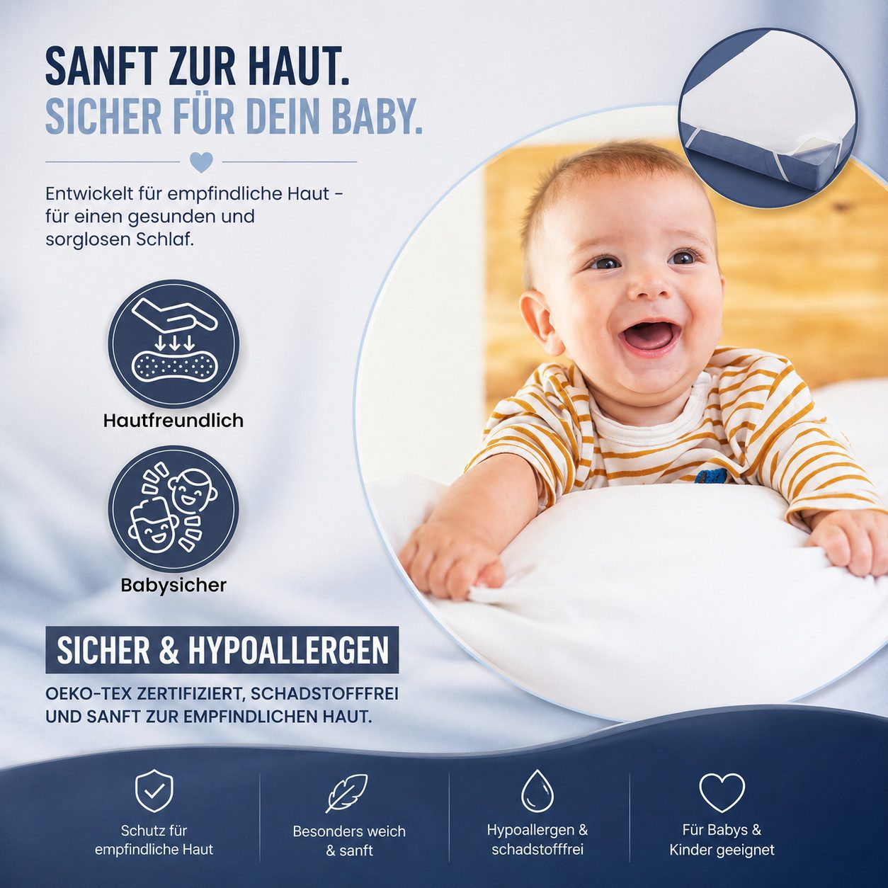 Matratzenschutzbezug 4myBaby Wasserdichter Matratzenschoner – Atmungsaktiv und Hygienisch Best for Home, 100 % wasserdicht durch PU-Membran, atmungsaktiv