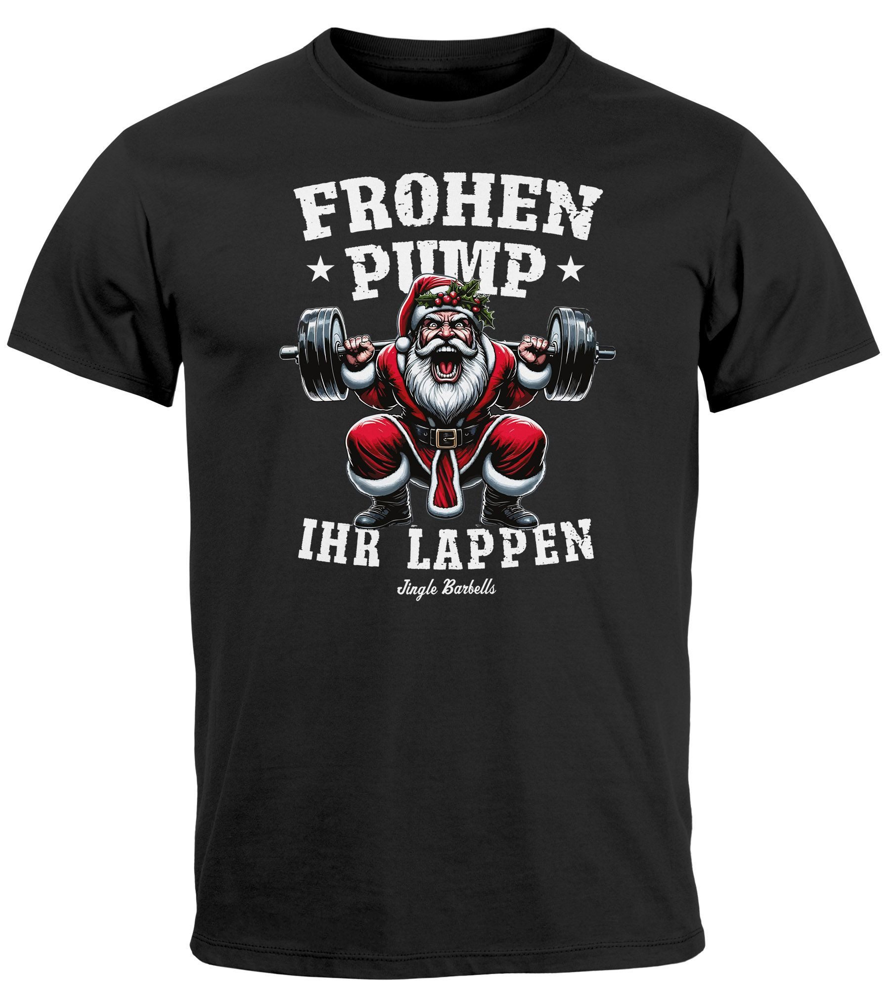 Print-Shirt Herren T-Shirt Weihnachten Fitness-Spruch Lustig Frohes Pumpen ihr